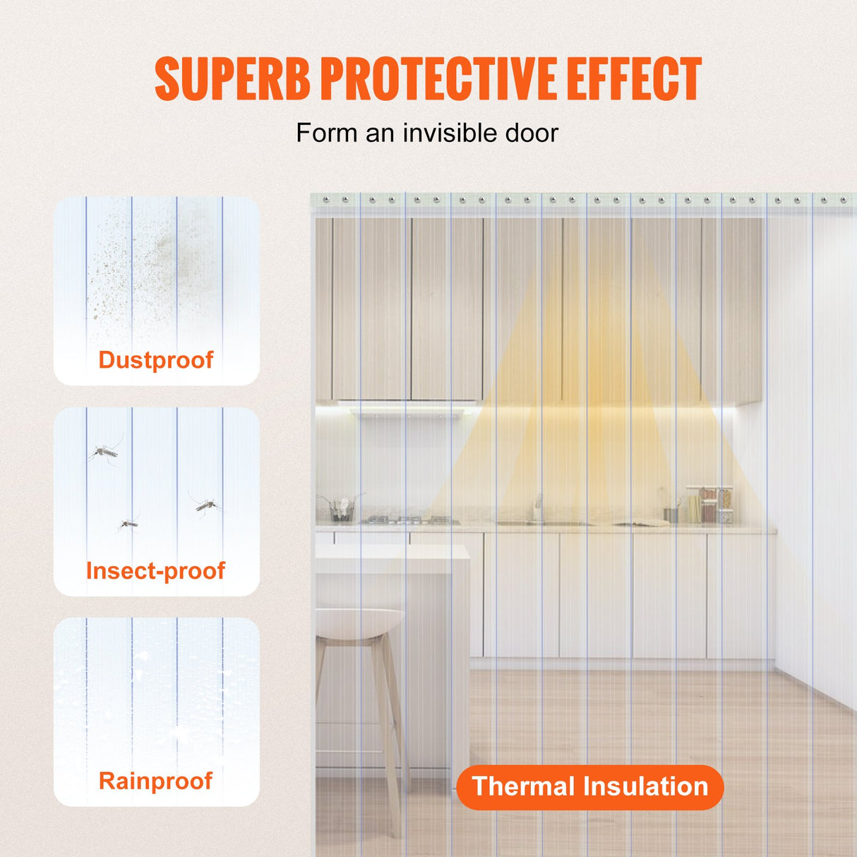 VEVOR Strip Curtain, 2286 cm L x 20 cm W x 2 mm Thickness, Clear Ribbed PVC Curtain Strip Door Bulk Roll, Plastic Door Strips for Doorways of