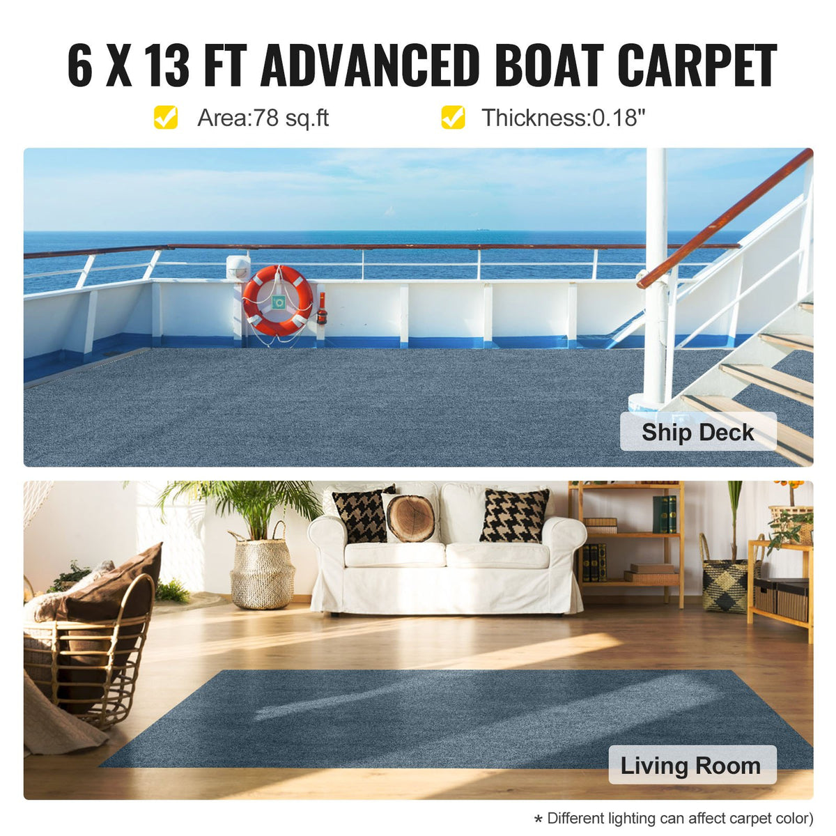 Marine Carpet 6x13ft Boat Area Rug Roll Cutpile In/Outdoor Patio Deck Gray, 1.8x4m