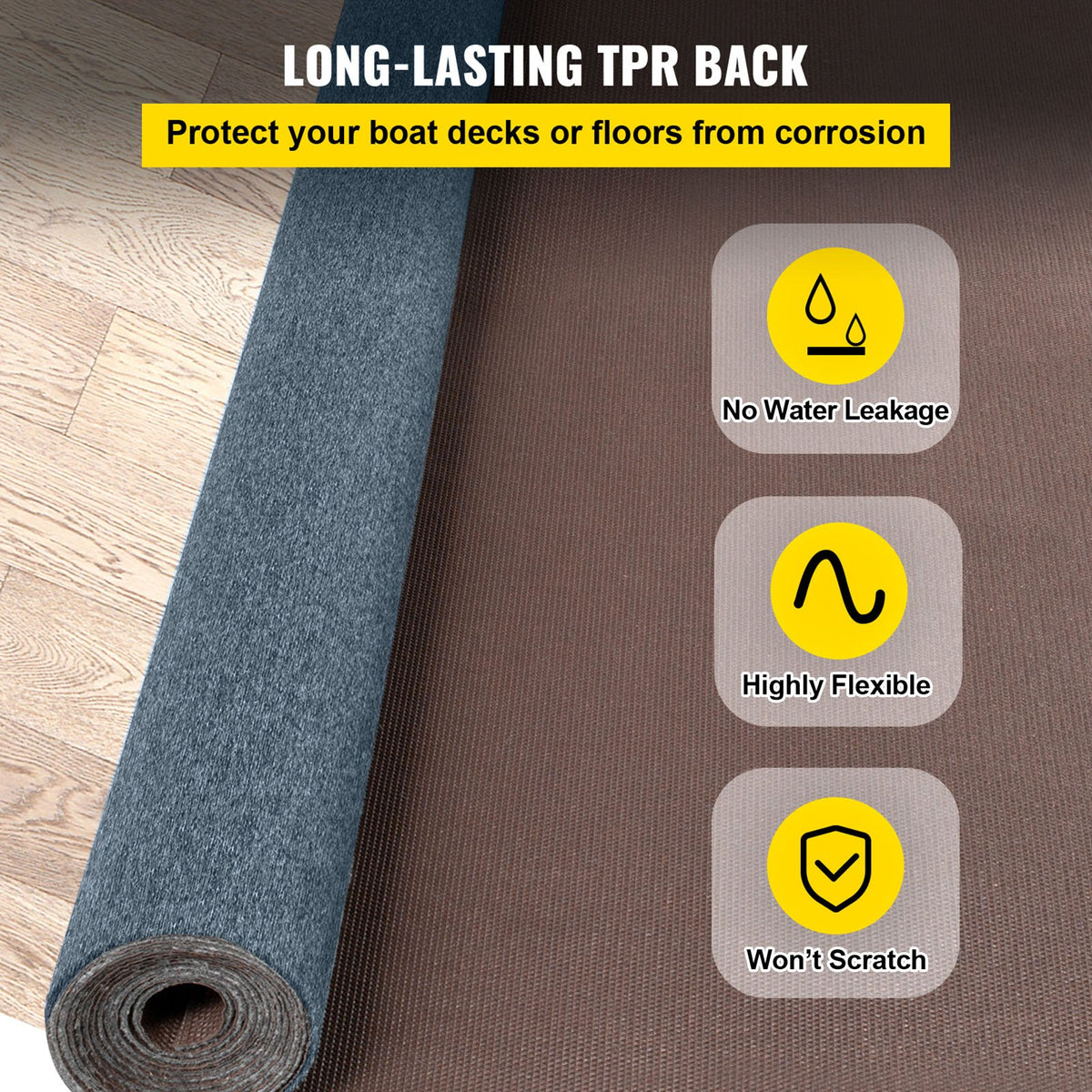 Marine Carpet 6x13ft Boat Area Rug Roll Cutpile In/Outdoor Patio Deck Gray, 1.8x4m