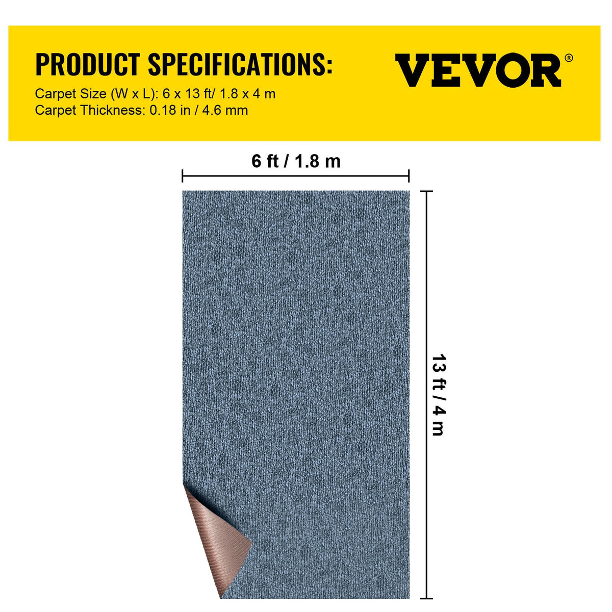 Marine Carpet 6x13ft Boat Area Rug Roll Cutpile In/Outdoor Patio Deck Gray, 1.8x4m