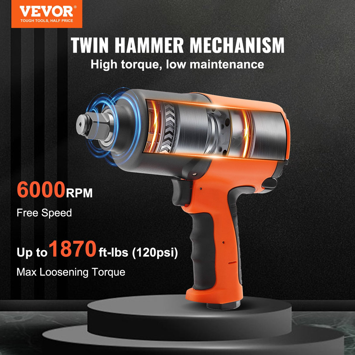 VEVOR Air Impact Wrench, 3/4-Inch Drive Air Impact Gun, Up to 1870ft-lbs Nut-busting Torque, Composite Pneumatic Impact Wrench for