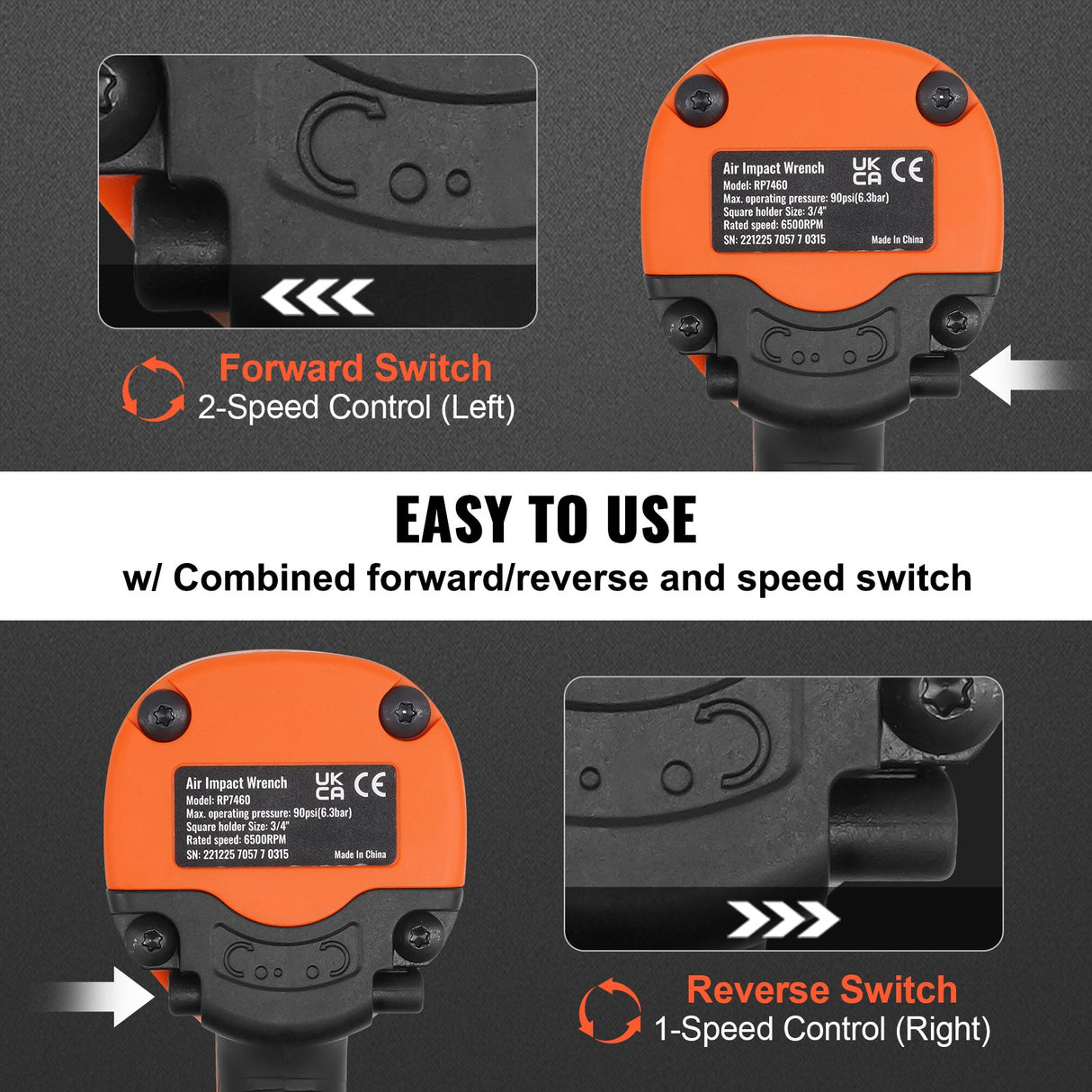 VEVOR Air Impact Wrench, 3/4-Inch Drive Air Impact Gun, Up to 1870ft-lbs Nut-busting Torque, Composite Pneumatic Impact Wrench for Auto_epairs_nd_aintenance Heavy Duty