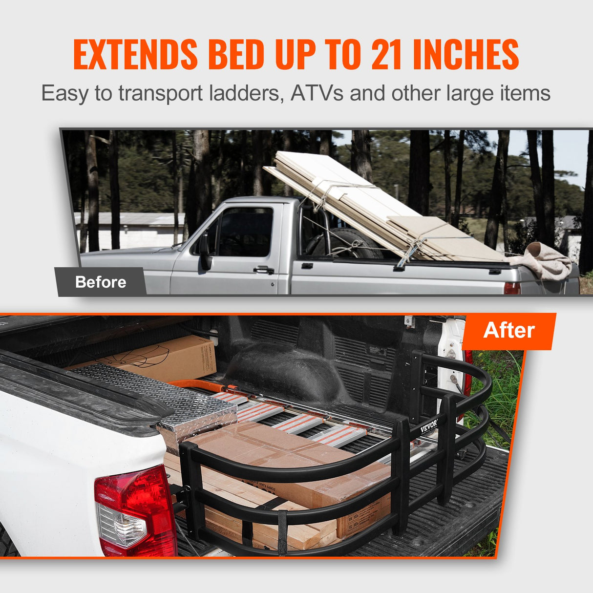 VEVOR Truck Bed Extender, Aluminum Retractable Tailgate Extender, 131cm-162.6cm Adjustable Length, Fits for Ridgeline, Tacoma, Gladiator, Colorado/Canyon, Frontier, and Ranger