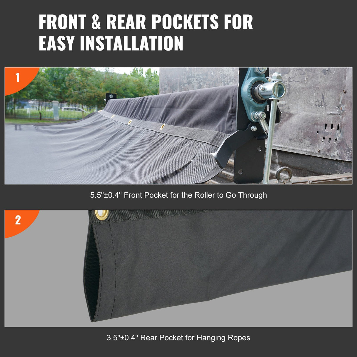 VEVOR Dump Truck Mesh Tarp, 5 x 14 ft, PVC Coated Black Heavy Duty Cover with 5.5" 18oz Double Pocket, Brass Grommets, Reinforced Double Needle Stitch