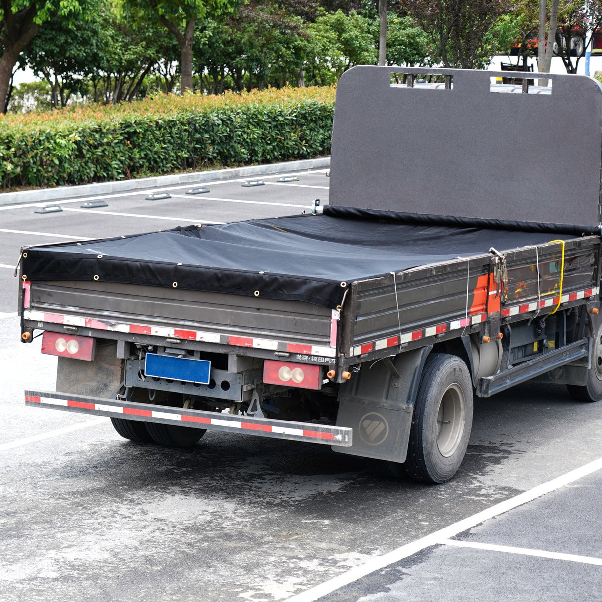 Dump Truck Mesh Tarp, 5 x 14 ft, PVC Coated Black Heavy Duty Cover with 5.5" 18oz Double Pocket, Brass Grommets, Reinforced Double Needle Stitch Webbing Fits Manual or Electric Dump Truck System