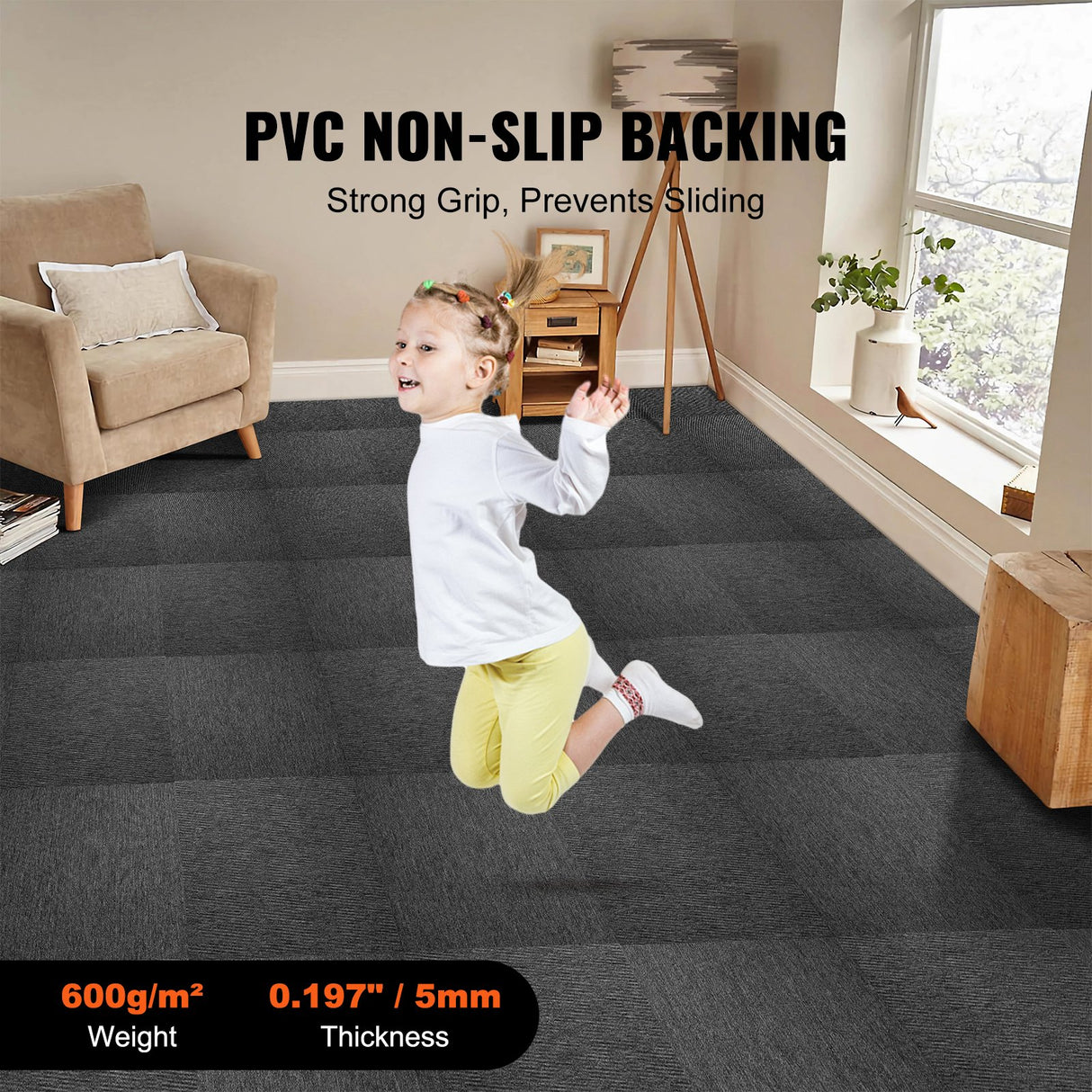 VEVOR Carpet Tiles Reusable, 20"x 20" Carpet Squares With Padding Attached, Soft Padded Carpet Tiles, Easy Install DIY for Bedroom Living Room Indoor