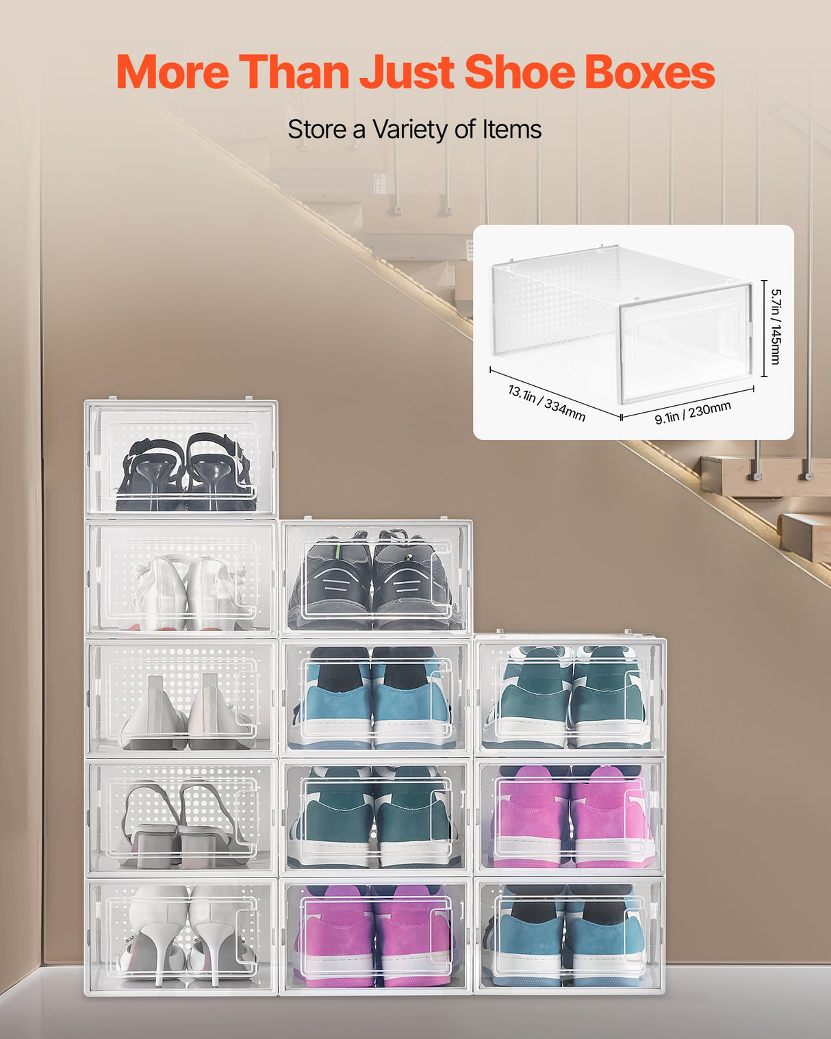 VEVOR Shoe Storage Boxes 12 Pack Stackable Storage Organizers US Size 11 White