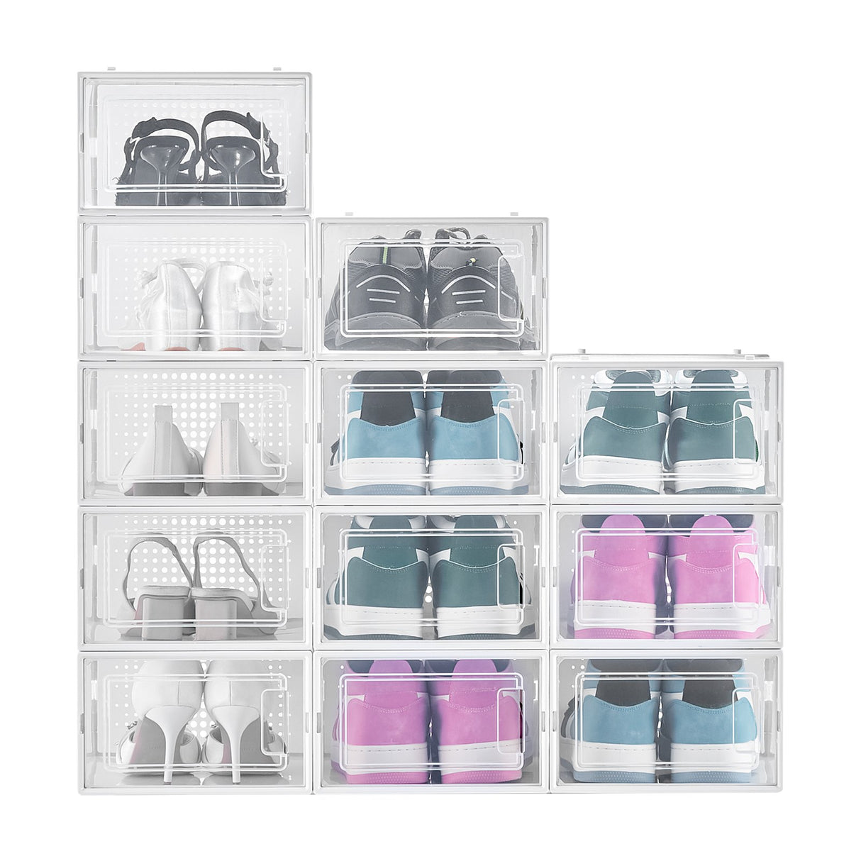VEVOR Shoe Storage Boxes 12 Pack Stackable Storage Organizers US Size 11 White