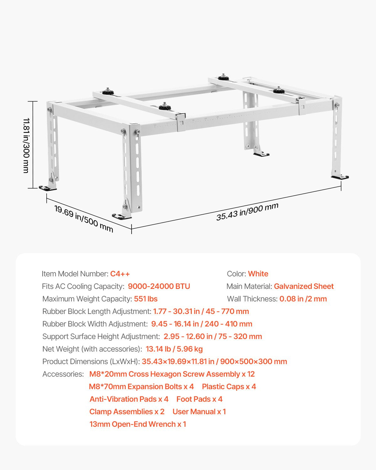 VEVOR Mini Split Ground Stand Adjustable Anti Vibration for 9000-24000 BTU