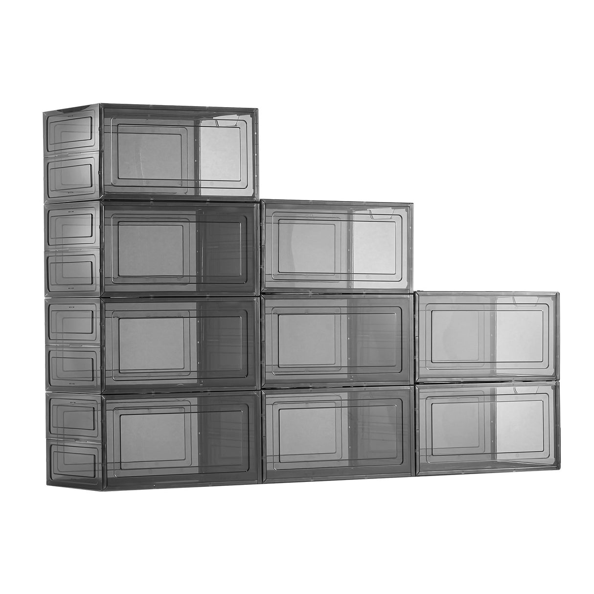 VEVOR Shoe Storage Boxes, 9 Pack Clear Stackable Shoe Boxes Storage Organizers with Magnetic Door, Fit up to US Size 13, Plastic Sneaker Containers for High Heels, Boots, and Hats, Transparent Black