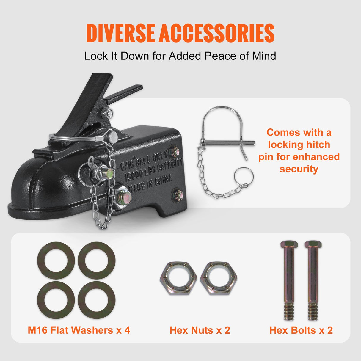 VEVOR Adjustable Trailer Coupler, 2-5/16" Hitch Ball, 15000 lbs Capacity, Heavy Duty Cast Channel-Mount Coupler with Hardware Kit, Ideal for Towing Station Wagons, Pickup Trucks, SUVs, Black Coating