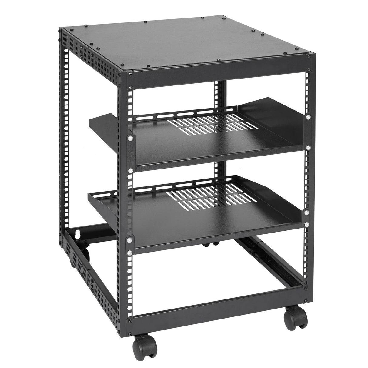 VEVOR 12U Open Frame Server Rack, 15''-40'' Adjustable Depth, Free Standing or Wall Mount Network Server Rack, 4 Post AV Rack with Casters, Holds All Your Networking IT Equipment AV Gear Router Modem