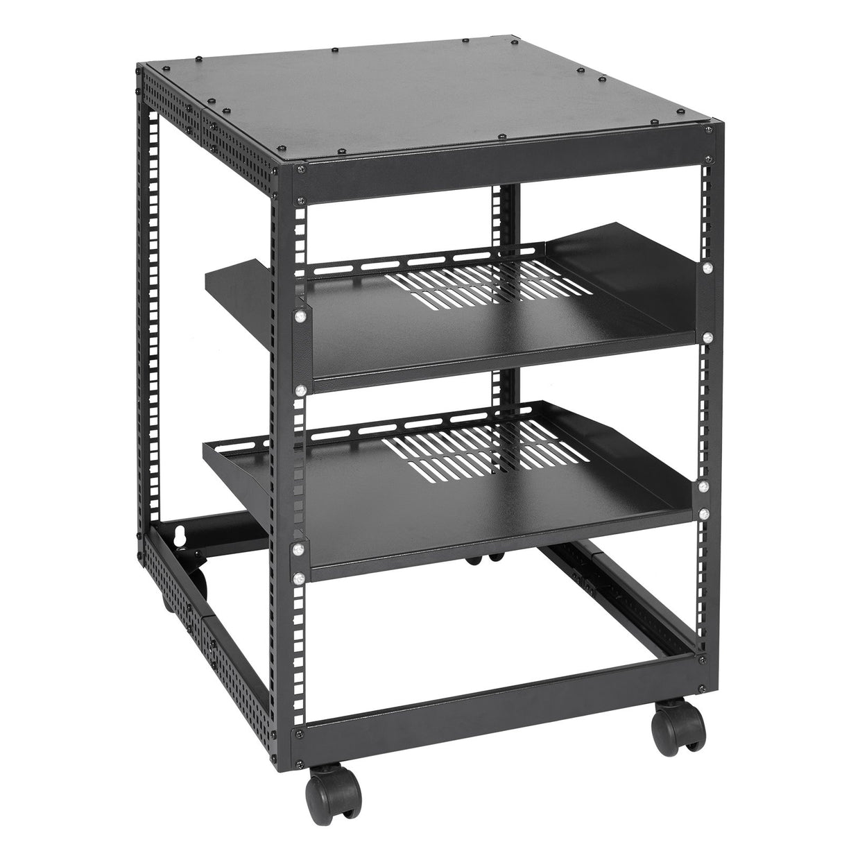 VEVOR 12U Open Frame Server Rack, 15''-40'' Adjustable Depth, Free Standing or Wall Mount Network Server Rack, 4 Post AV Rack with Casters, Holds All Your Networking IT Equipment AV Gear Router Modem