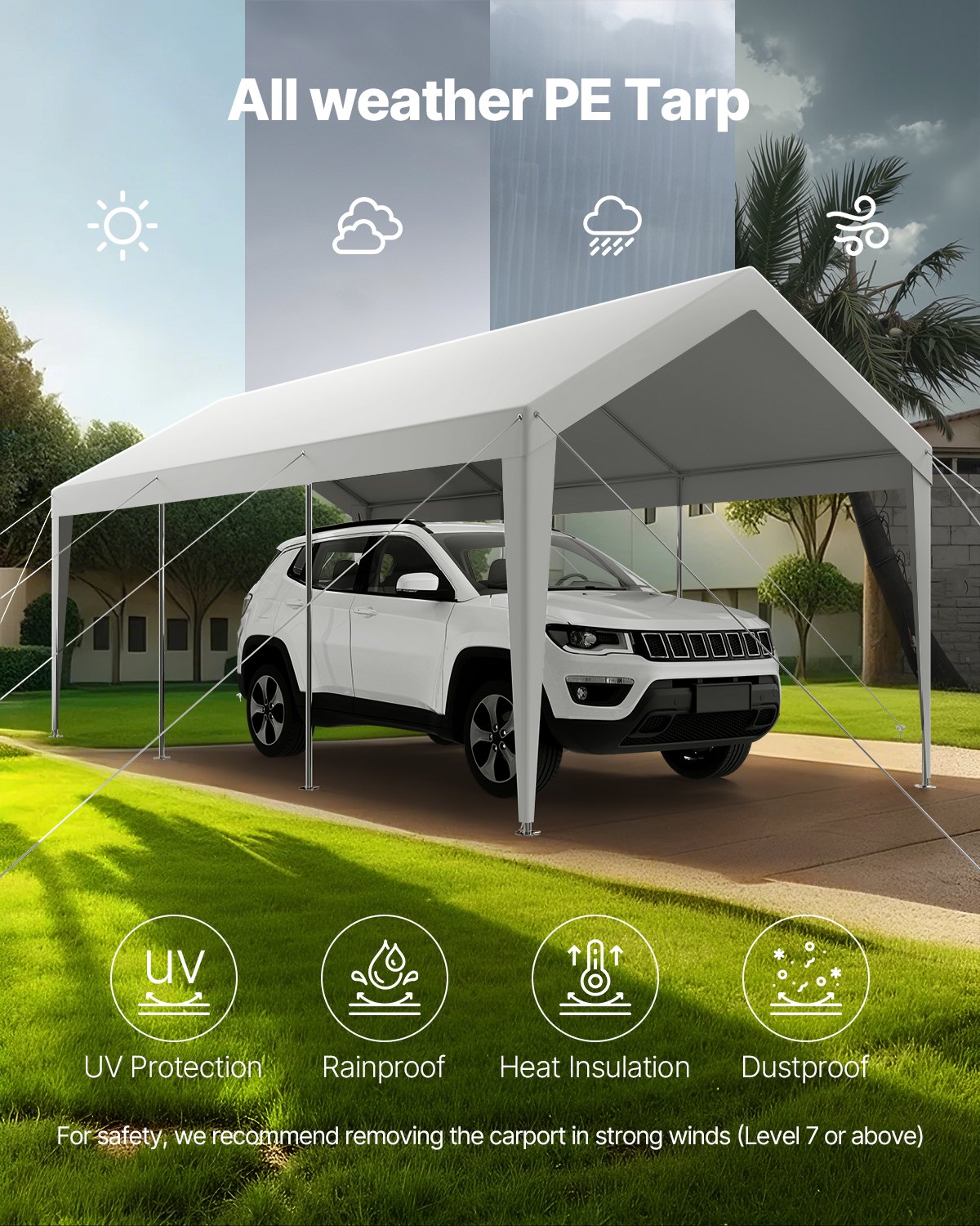 Carport Car Canopy 10 x 20 FT Heavy Duty Portable Car Shelter Tent White