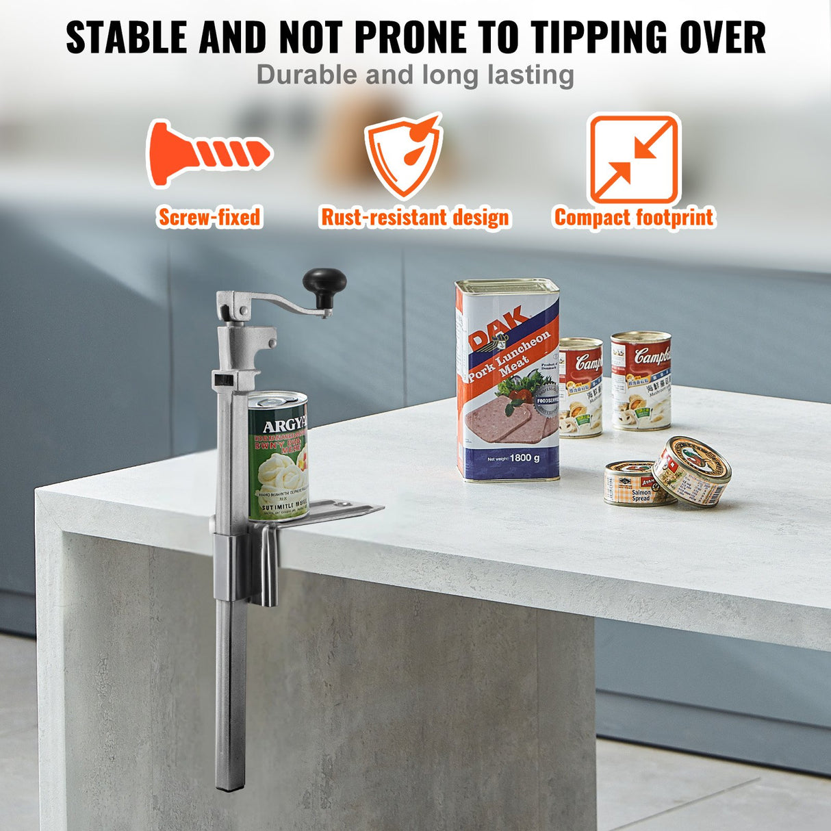 VEVOR Commercial Can Opener, Heavy-Duty Manual Tabletop Cans Opener for Cans Up to 300 mm Height, Height-Adjustable Professional Can Openers Fixed with Screws, for Restaurant, Hotel, and Food Store
