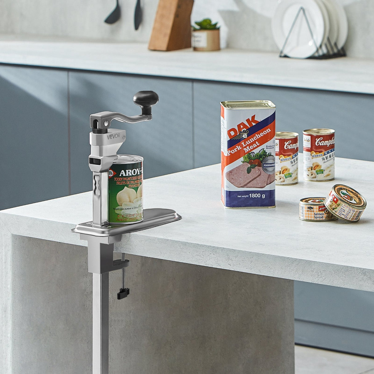 VEVOR Commercial Can Opener, Heavy-Duty Manual Tabletop Cans Opener for Cans Up to 300 mm Height, Height-Adjustable Can Openers Fixed with Screws & Table Clamp, for Restaurant, Hotel, and Food Store