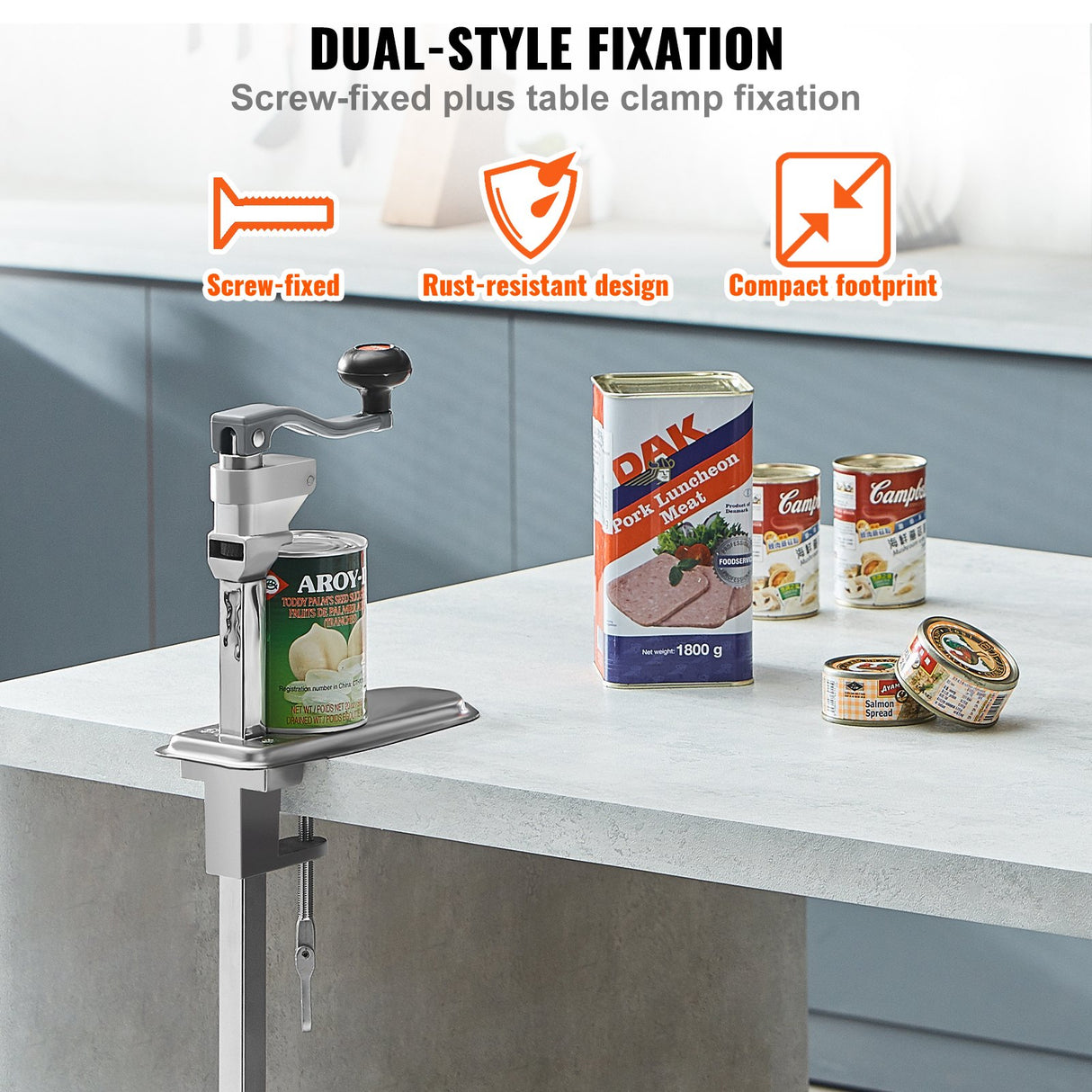VEVOR Manual Can Opener, Commercial Table Clamp Opener for Large Cans, Heavy Duty Can Opener with Base, Adjustable Height Industrial Jar Opener For