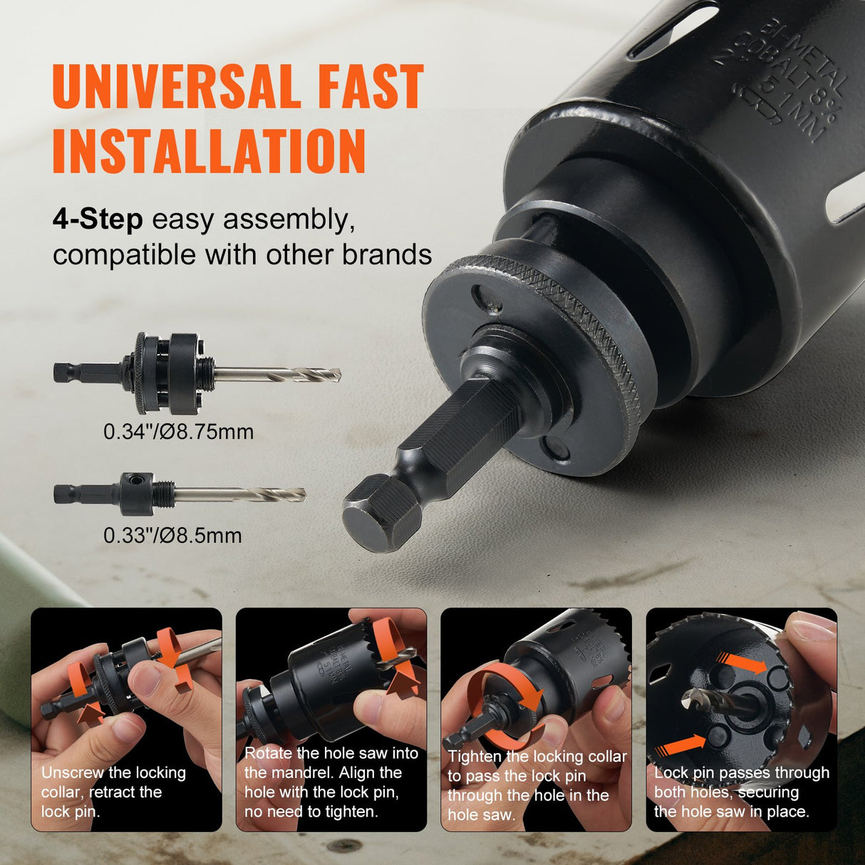 VEVOR Hole Saw Kit, 11 PCS Saw Blades, 2 Drill Bits, 1 Hex Wrench, Bi Metal M42 Hole Saw Set with Carrying Case, General Purpose Size from 3/4" to 3",