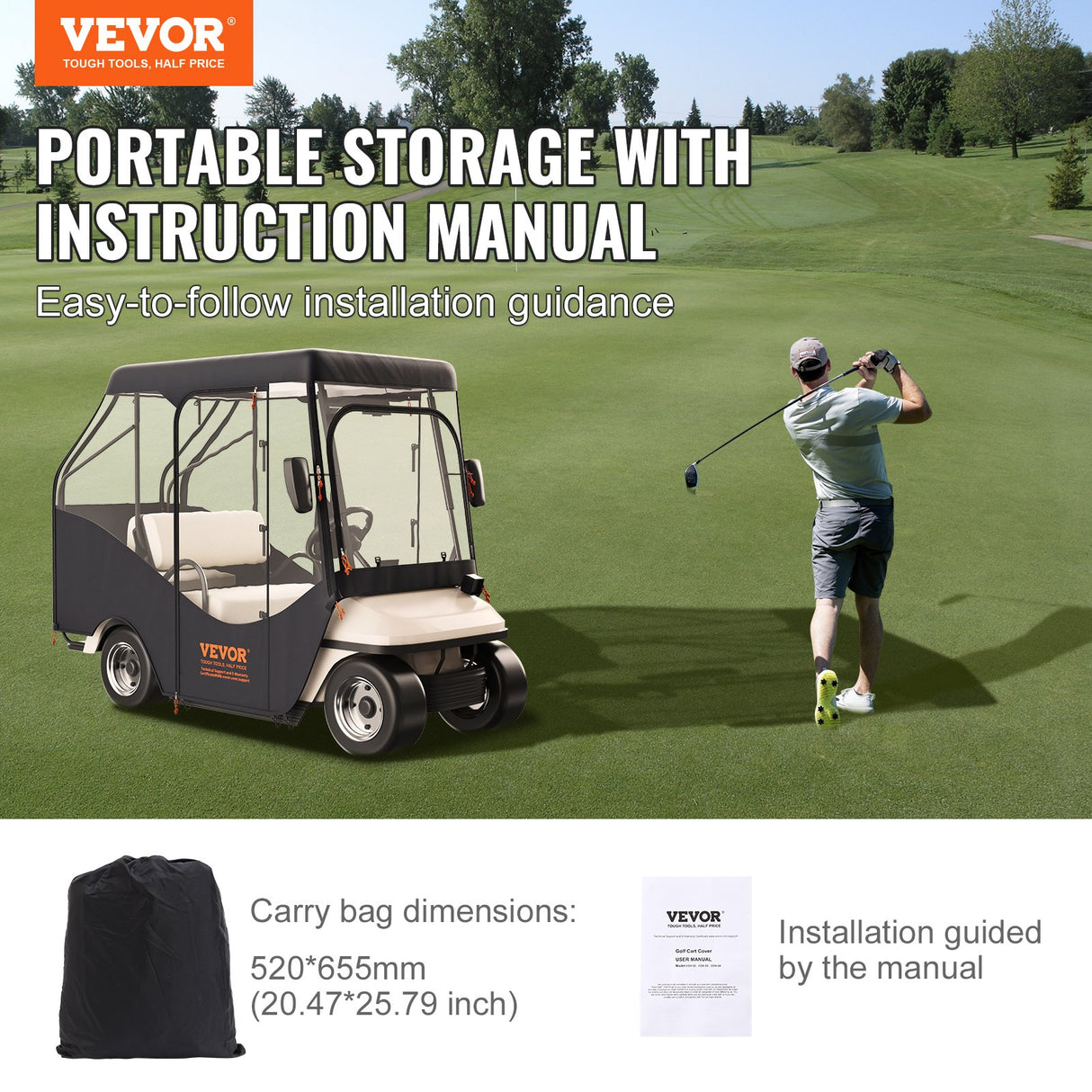 VEVOR Golf Cart Enclosure, 420D Polyester Driving Enclosure with 4-Sided Transparent Windows, 4 Passenger Club Car Covers Universal Fits for Most
