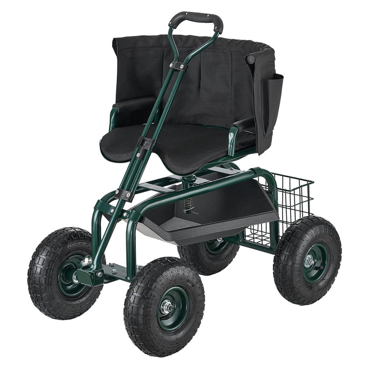 VEVOR Rolling Garden Cart with Swivel Seat Wheels Extendable Handle Storage Box