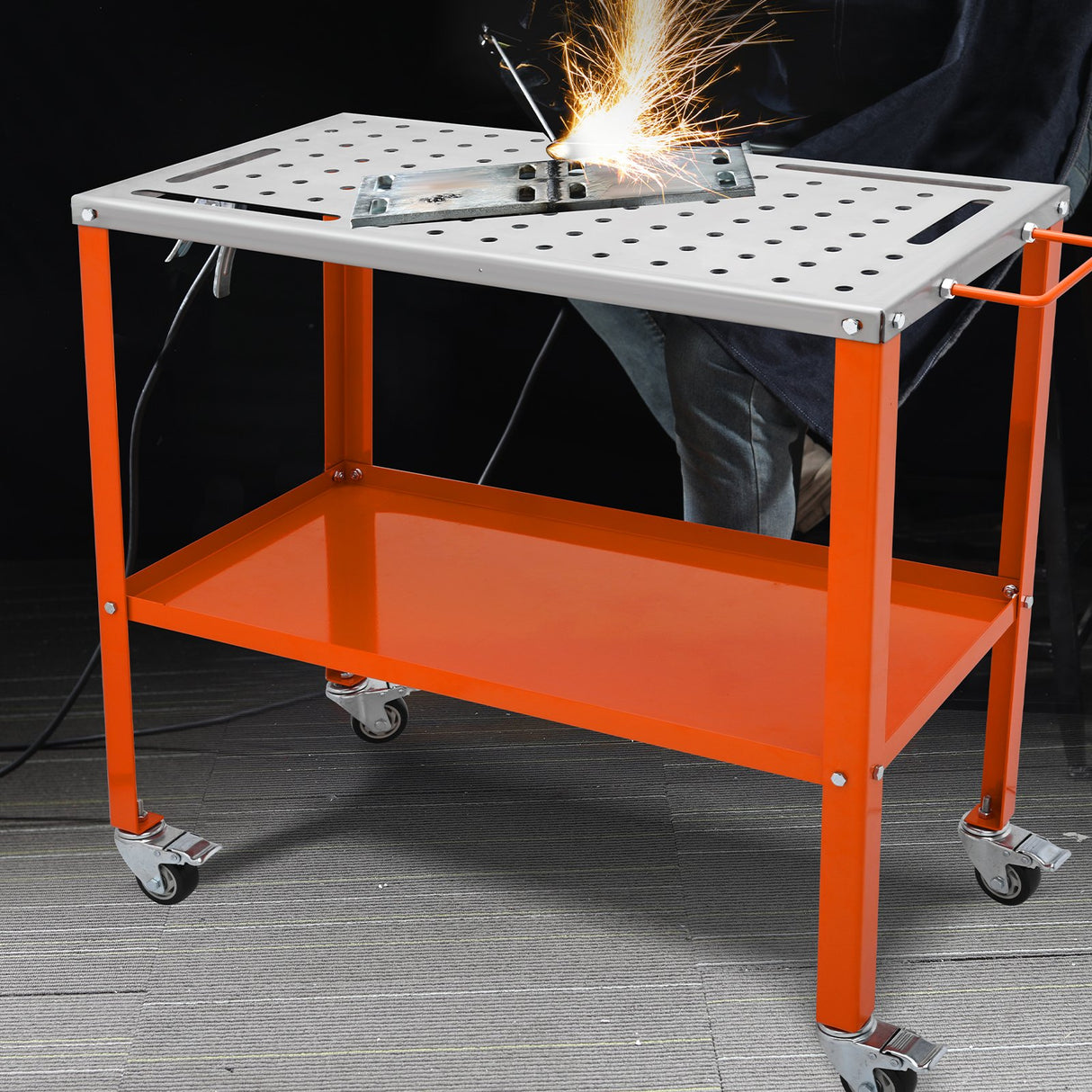 VEVOR 36" x 18" Welding Table, 1200lbs Load Capacity Steel Welding Workbench Table on Wheels, Portable Work Bench with Braking Lockable Casters, 4