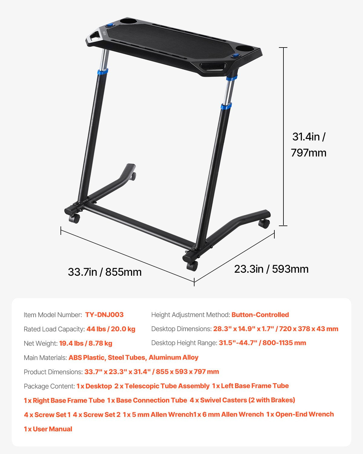 Mobile Cycling Desk Foldable Bike Trainer Fitness Desk with Lockable Wheel