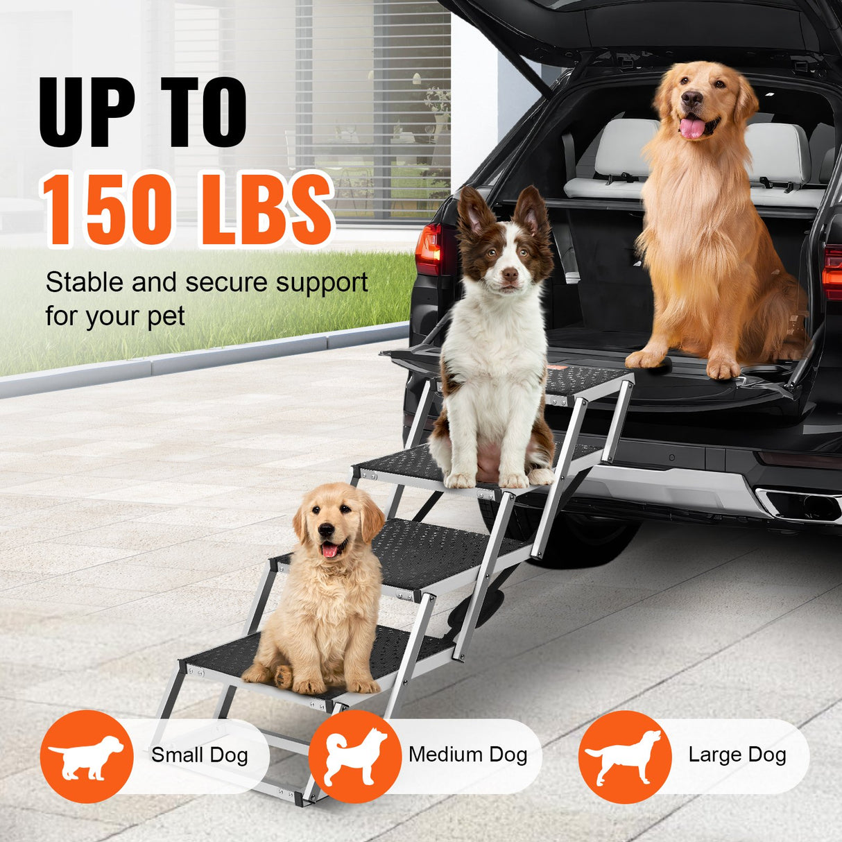 VEVOR Dog Stair for Cars 4-step Folding Dog Steps Aluminum Loads up to 150 lbs, Foldable 24-25.4 in
