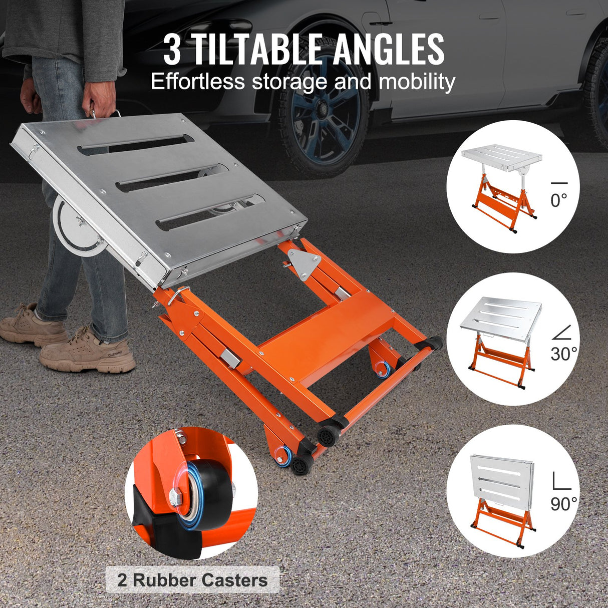 VEVOR Welding Table 30" x 20", 400lbs Load Capacity Steel Welding Workbench Table on Wheels, Folding Work Bench with Three 1.1" Slot, 3 Tilt Angles,