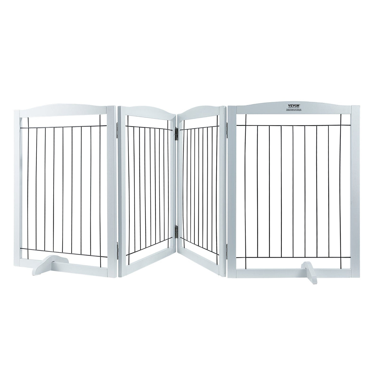 VEVOR Free Standing Dog Gate, 32" H x 96.5" W Freestanding Pet Gate, 4 Panels Foldable Dog Gate for Wide and Narrow Passageways, Expandable Dog Barrier with Silent Foot Support for Indoor, White