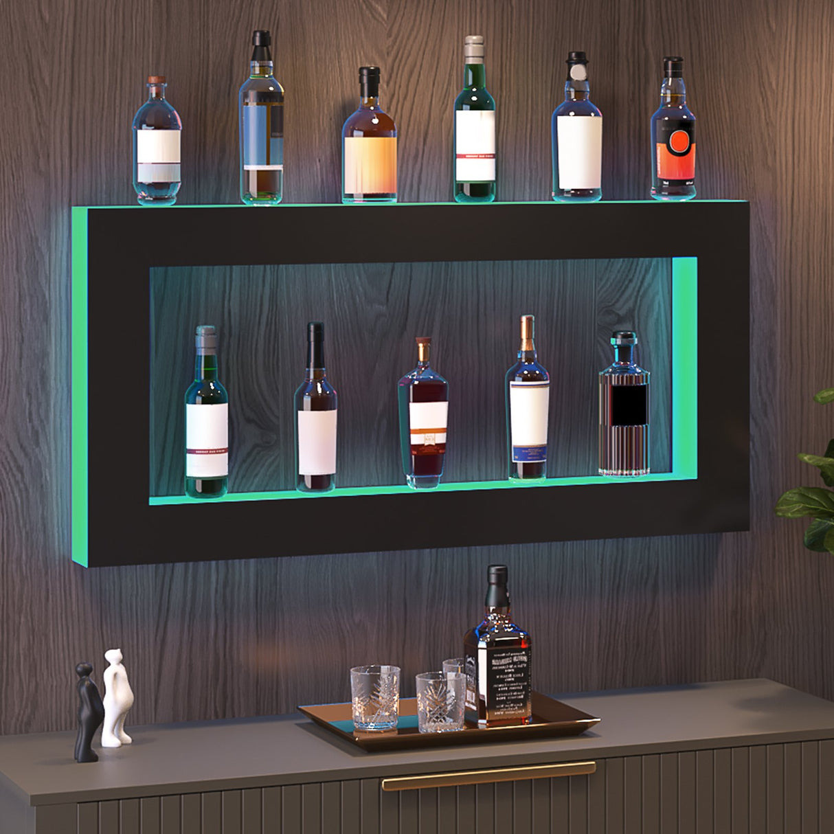 VEVOR LED Lighted Liquor Bottle Display Bar Shelf RF & App Control 1210 mm