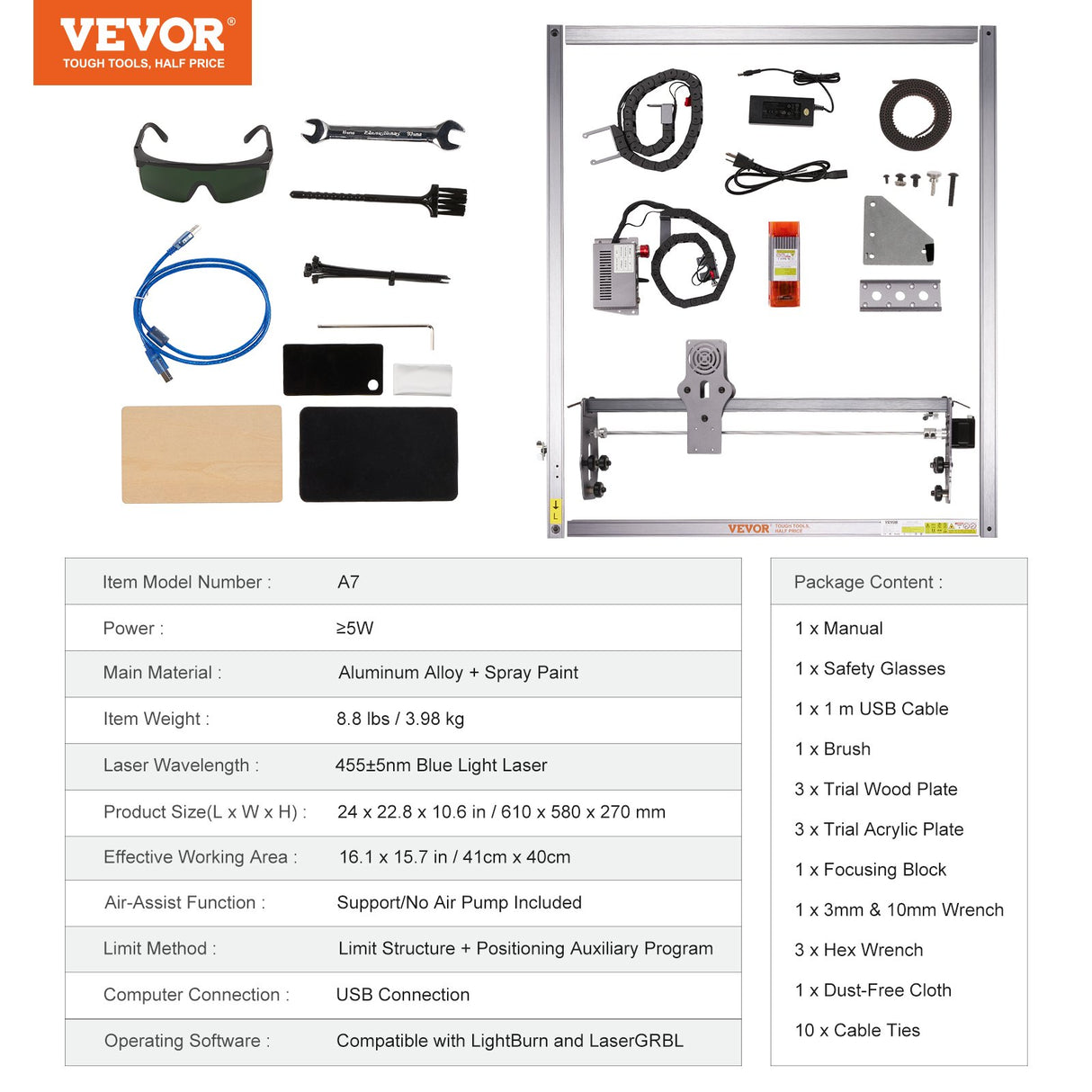 VEVOR Laser Engraver, 5W Output Laser Engraving Machine, 16.1" x 15.7" Large Working Area, 10000mm/min Movement Speed, Compressed Spot with Eye