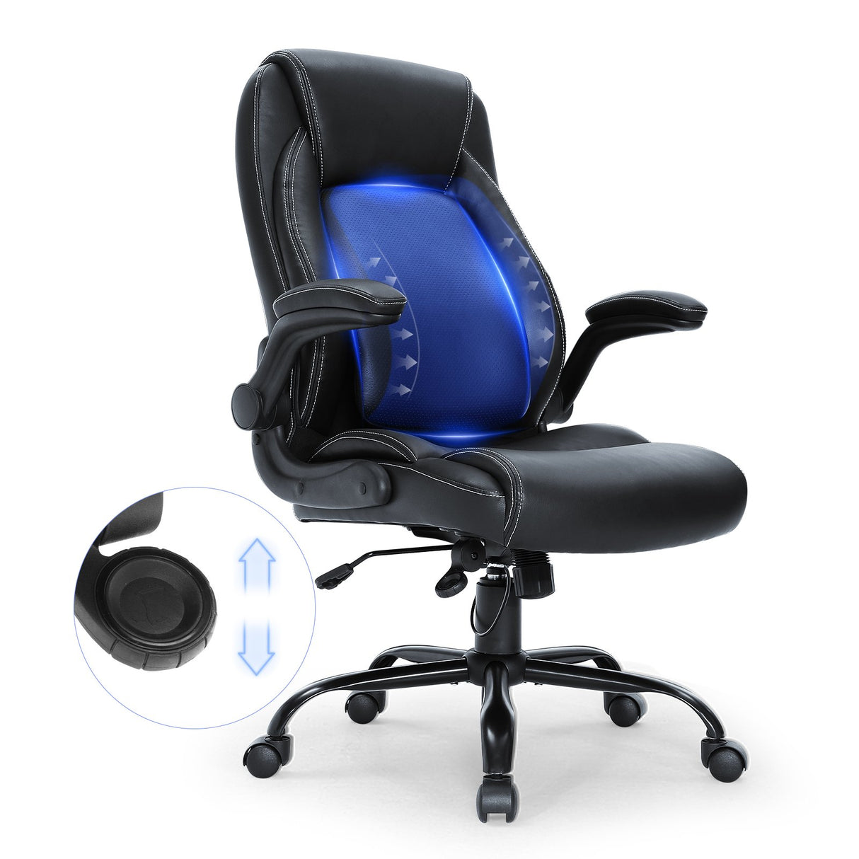 VEVOR Executive Office Chair with Cutting-edge Adjustable Lumbar Support, High Back PU Leather Office Chair Ergonomic for Back Pain, with Padded Flip-