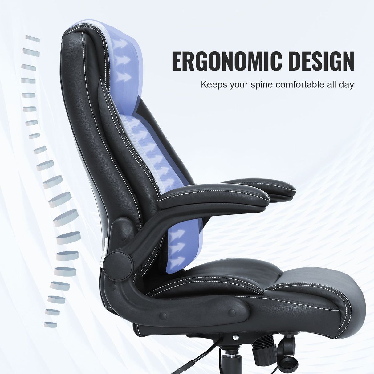 VEVOR Executive Office Chair with Cutting-edge Adjustable Lumbar Support, High Back PU Leather Office Chair Ergonomic for Back Pain, with Padded Flip-