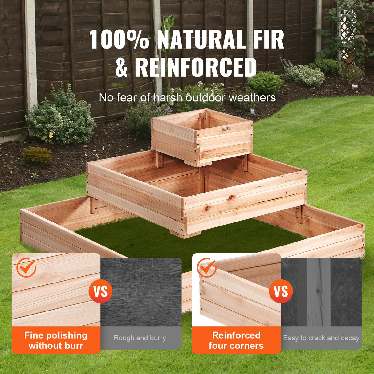 Wooden Raised Garden Bed Planter Box 113 x 113 x 51 cm Flower Vegetable Herb