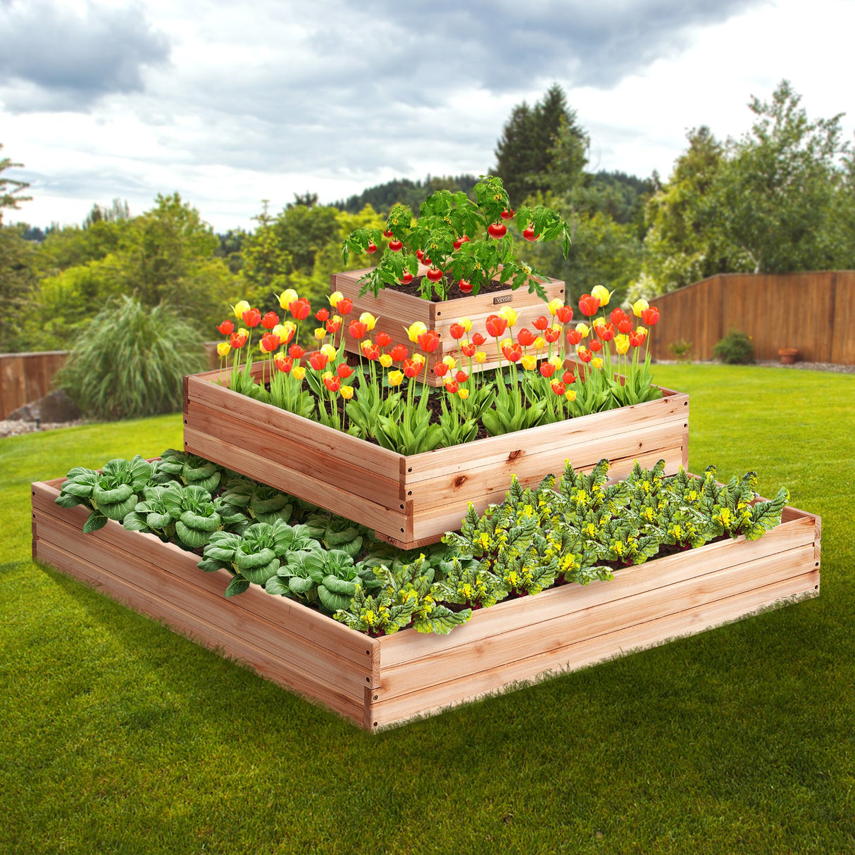 Wooden Raised Garden Bed Planter Box 113 x 113 x 51 cm Flower Vegetable Herb