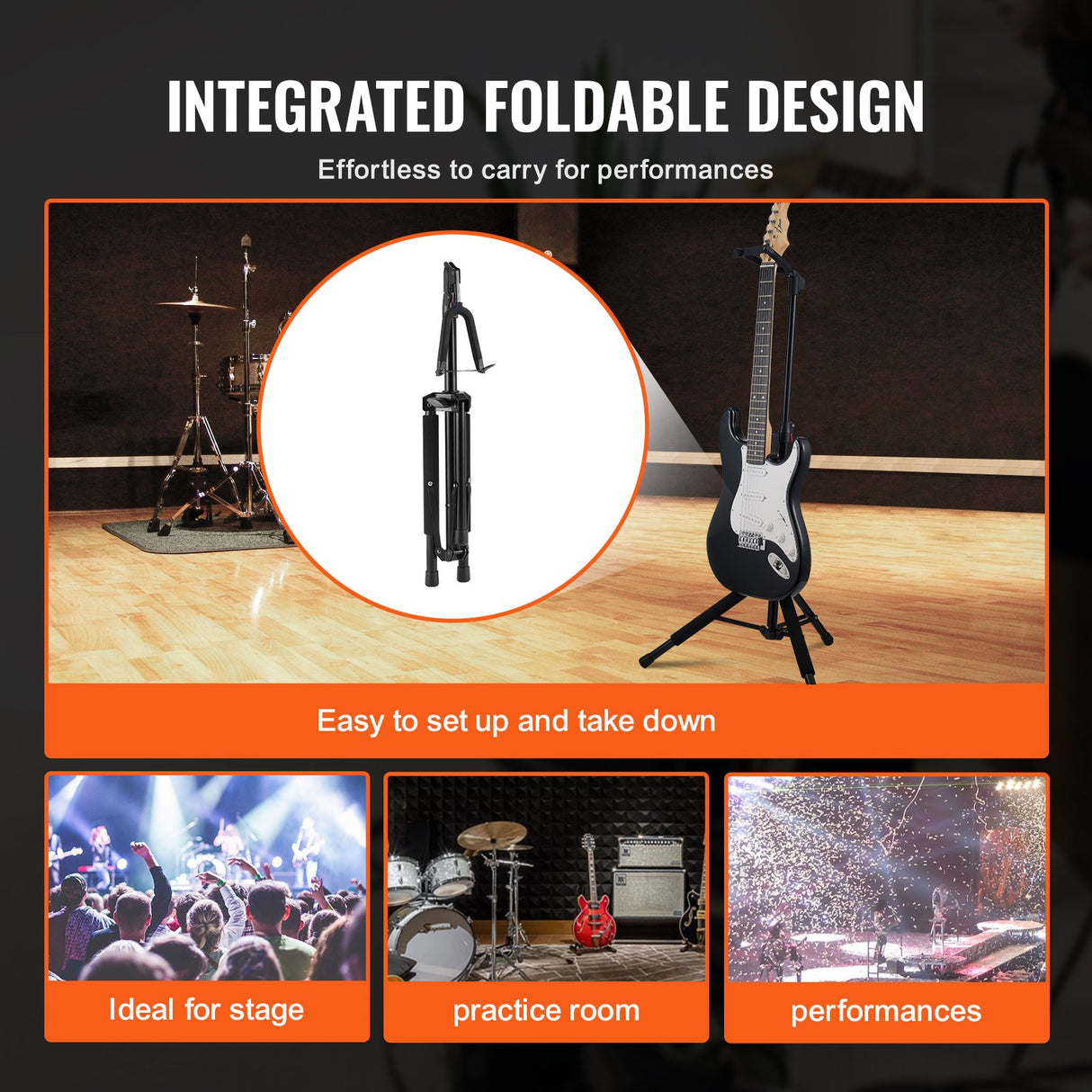 VEVOR_ripod Guitar Stand Floor-Standing Foldable 900-1200 mm Adjustable Height