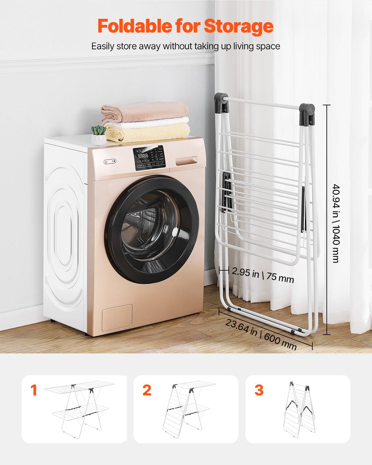 VEVOR 2-Tier Foldable Clothes Drying Rack with Sock Clips & 31 Drying Rods White