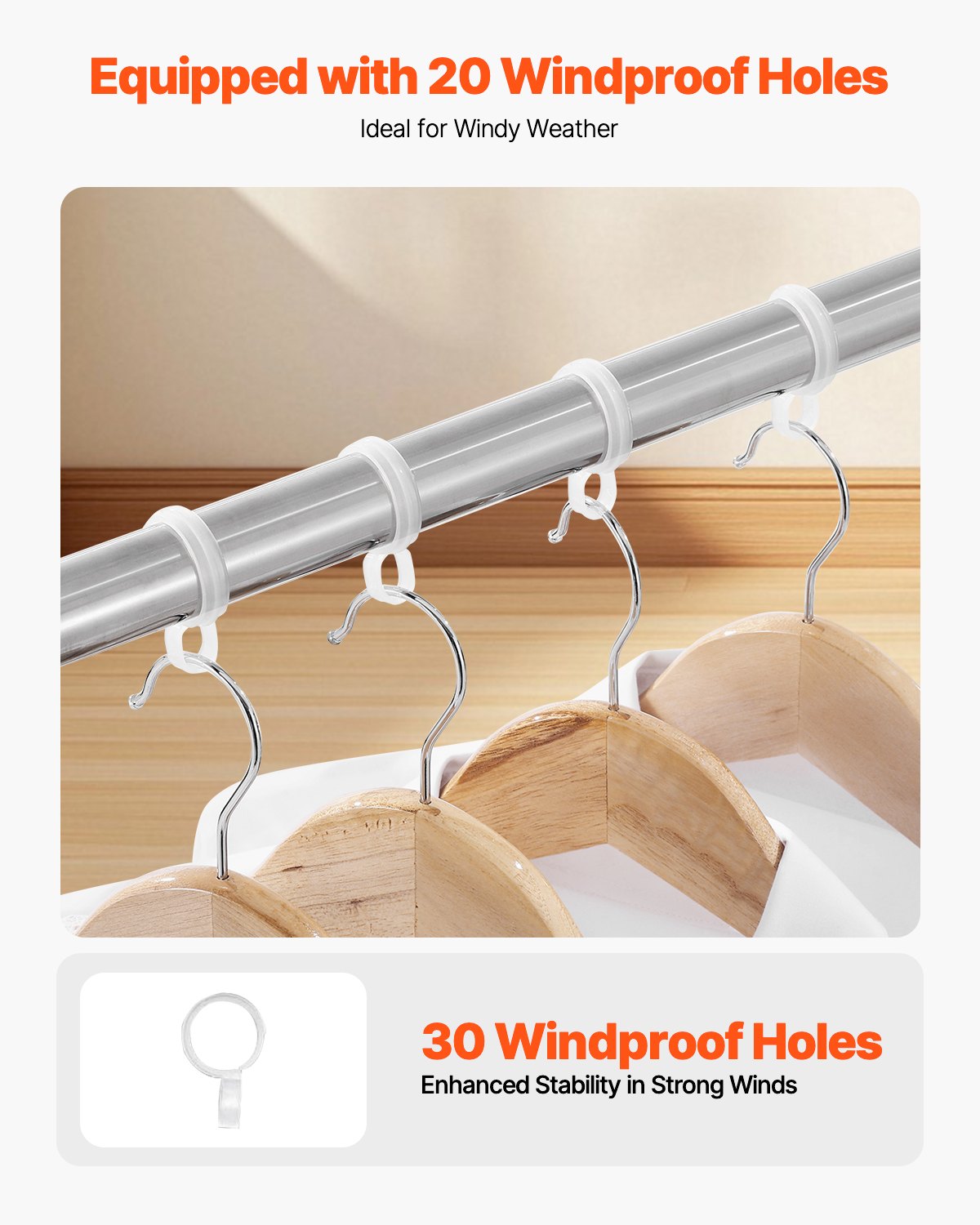 VEVOR 2-Tier Telescopic Clothes Drying Rack w/ 30 Windproof Holes & 2 Shoe Hooks