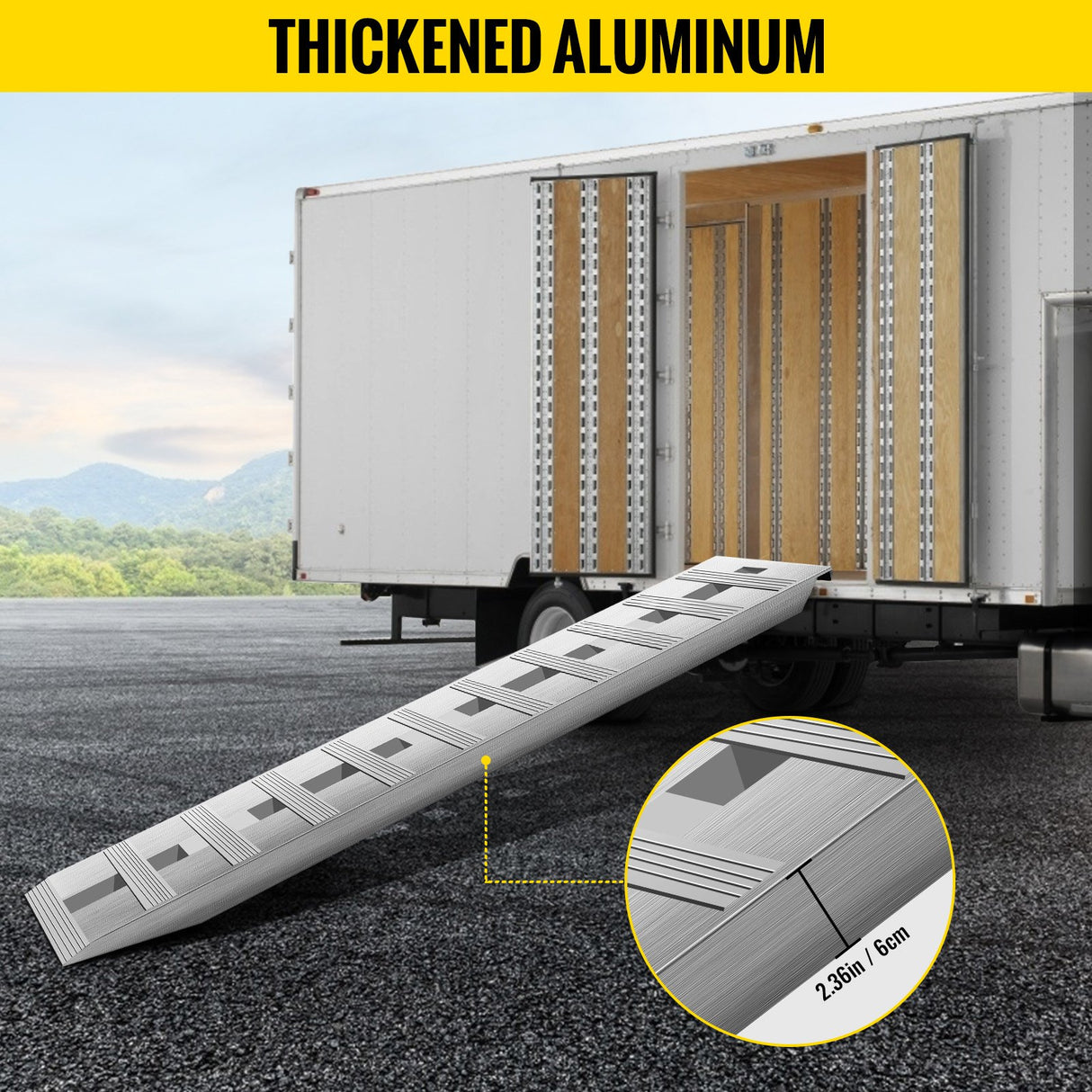 VEVOR 60' X 12' X 2.5'Aluminum Trailer Ramps 6000LBS Total Beavertail Hook End 1 Pair 2 Ramps