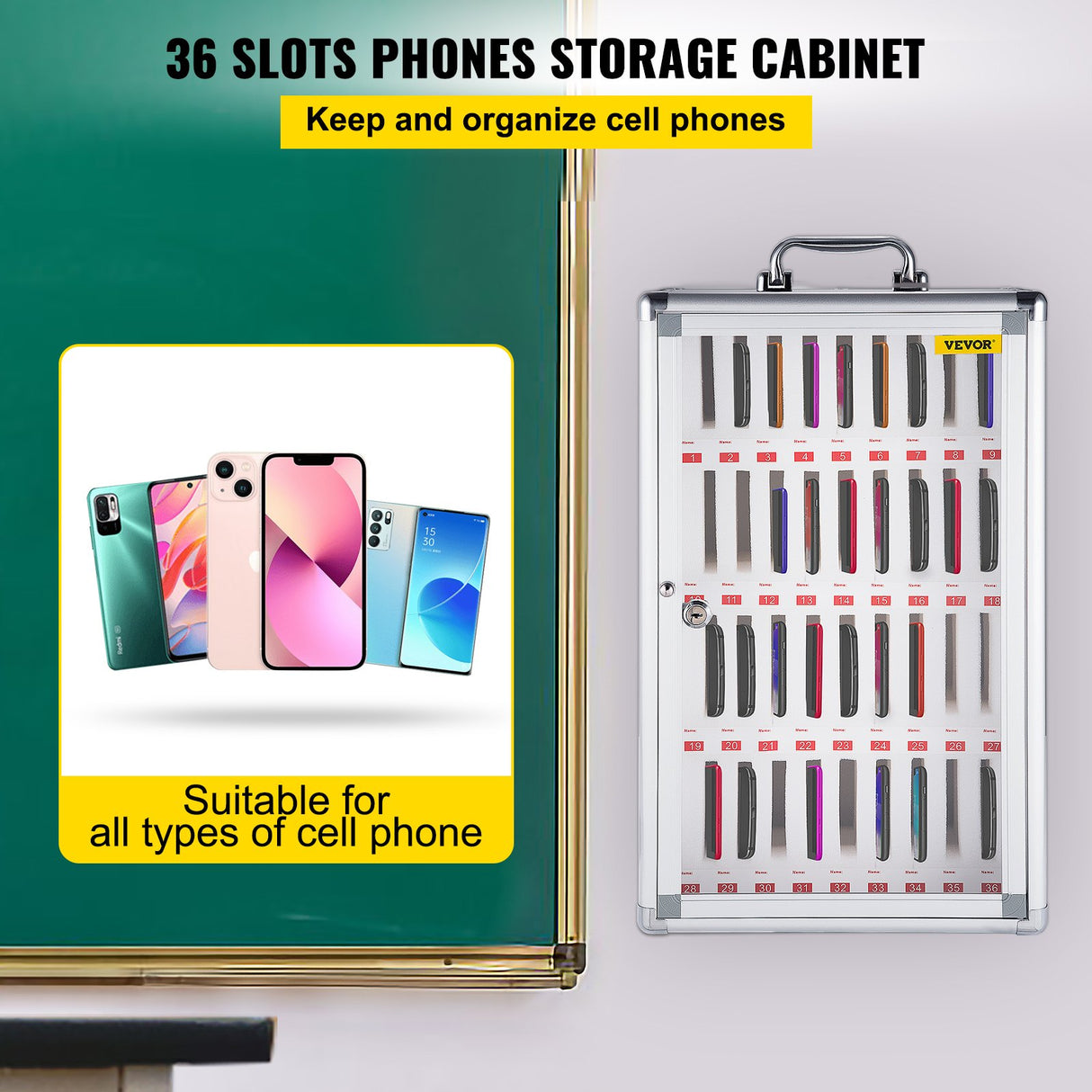 VEVOR Cell Phones Storage Cabinet Clear Pocket Chart Storage Locker Box 36 Slots