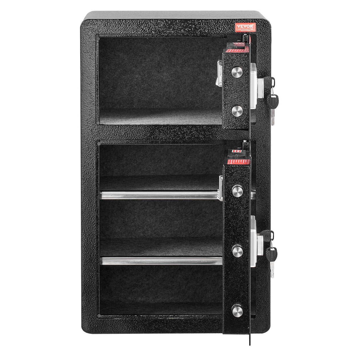 VEVOR Double Doors 4.5 cu.ft Safe Box with Key Lock & Password, Safe Lock Box with Fireproof Bag, Key Rack, LED Light and 2 Height Adjustable and Removable Divider for Money, Documents, Jewelry and Valuables, Black