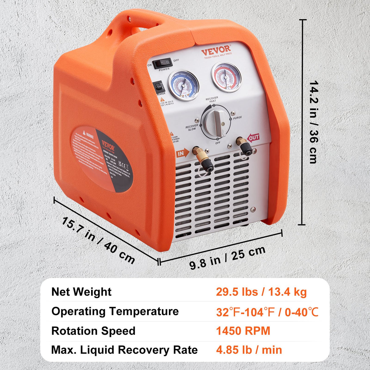 Portable 3/4 HP Refrigerant Recovery Machine for Vapor Liquid Refrigerant