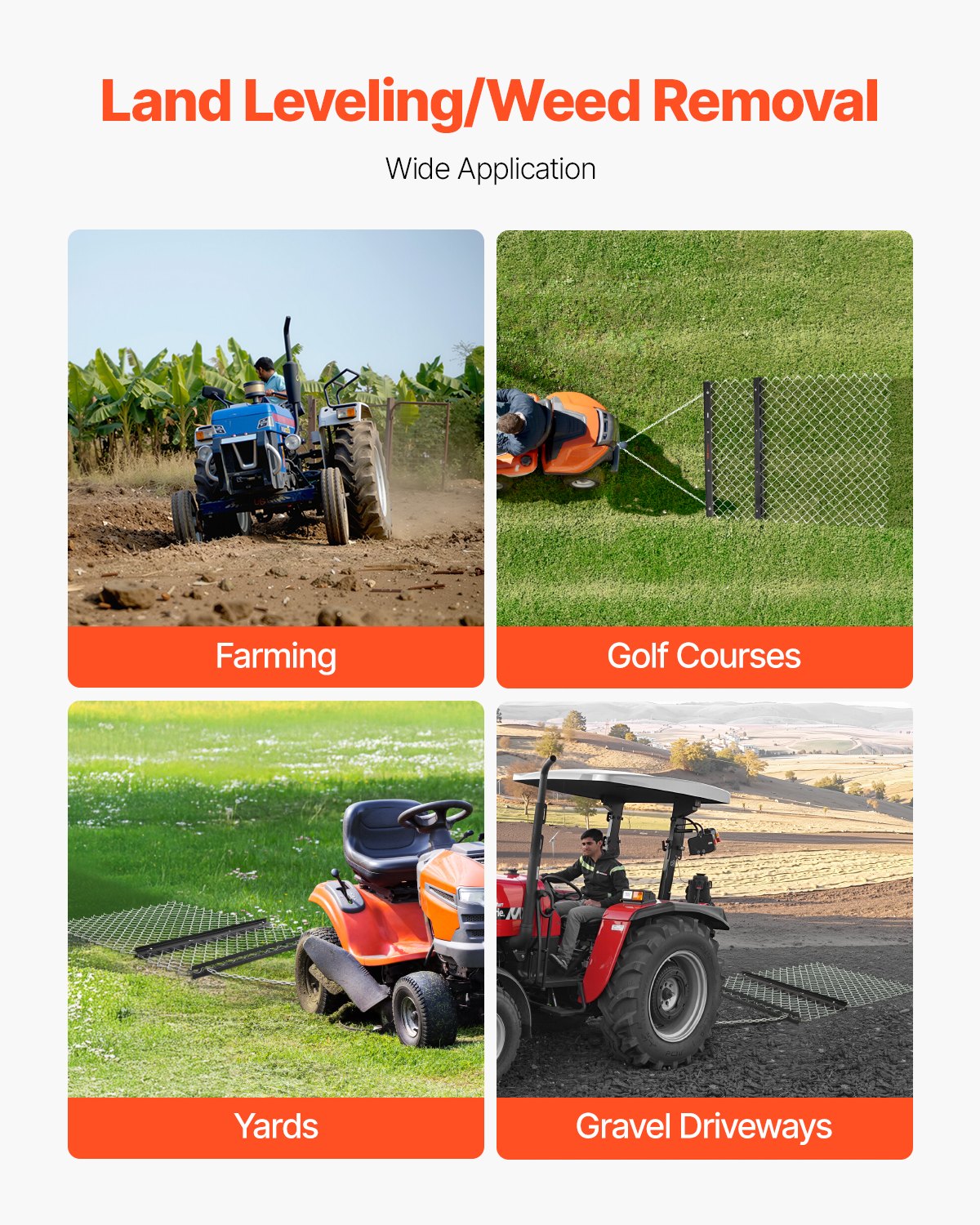 VEVOR Drag Harrow 4 x 5 ft Chain Harrow Lawn Rake ATV UTV Tractor Attachments