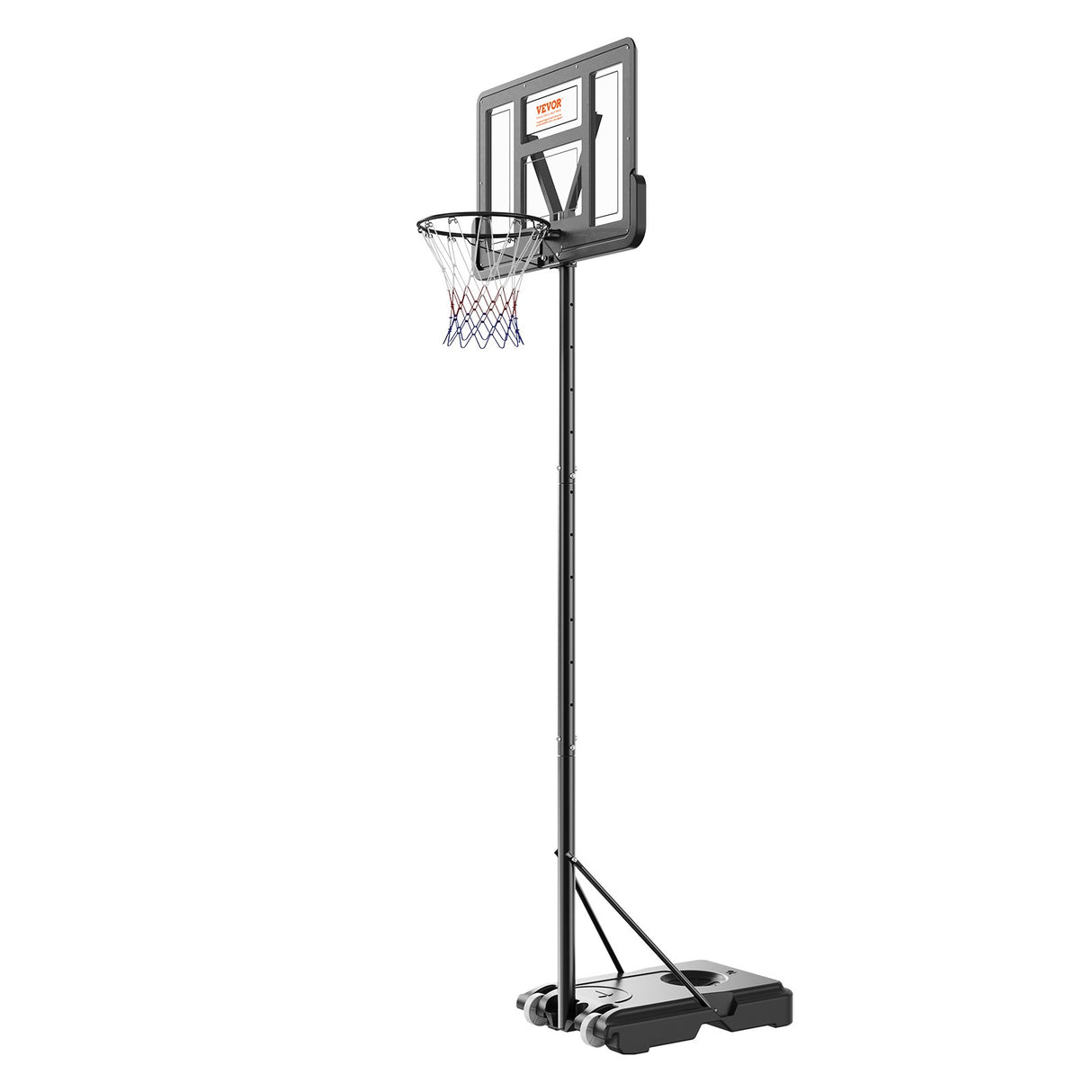 VEVOR Basketball Hoop, 4-10 ft Adjustable Height Portable Backboard System, 44 inch Basketball Hoop & Goal, Kids & Adults Basketball Set with Wheels, Stand, and Fillable Base, for Outdoor/Indoor