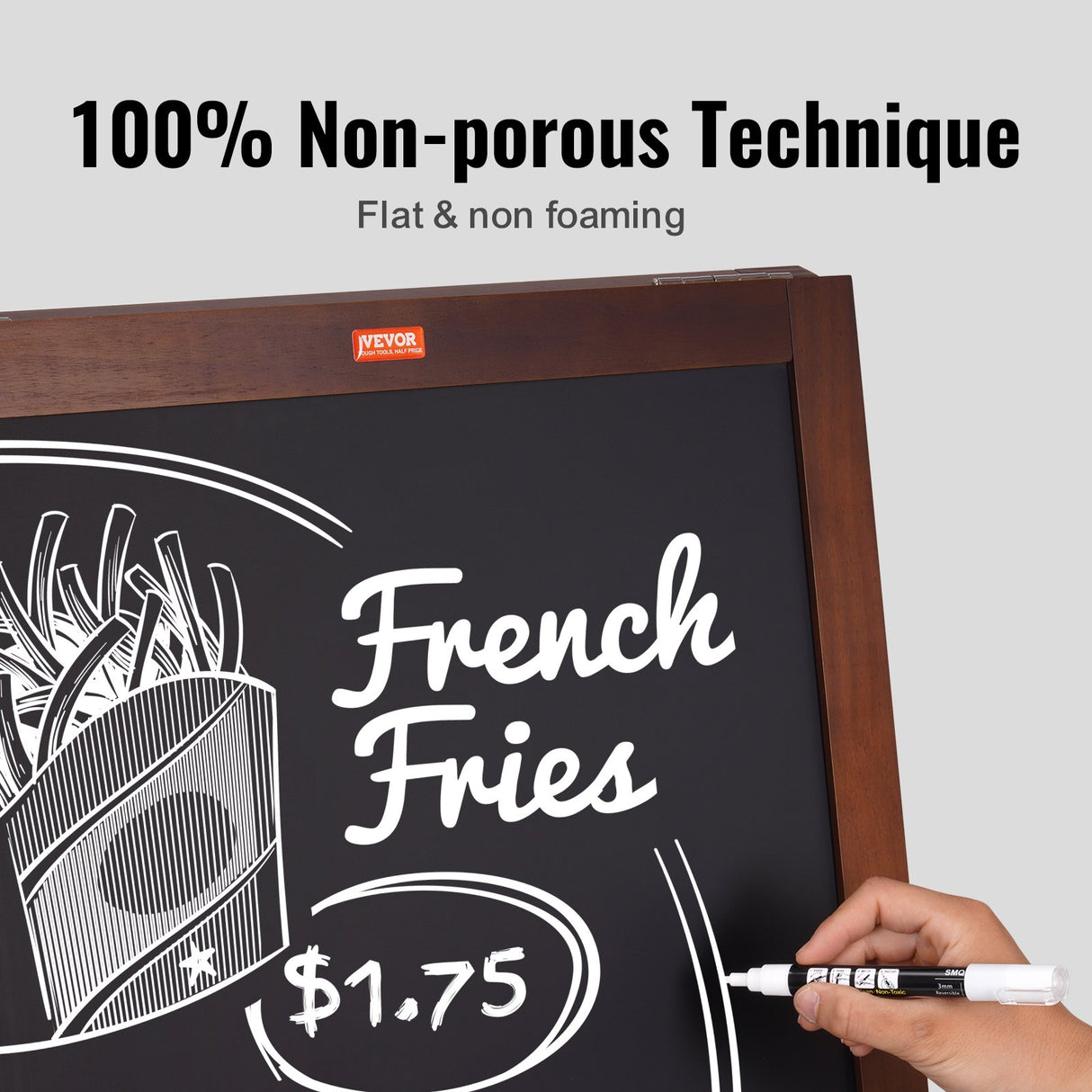 VEOVR A Frame Chalkboard Sign, 50x102 cm Double-Sided Sidewalk Signs, Freestanding Vintage Wooden Chalk Board with Chalks & Magnetic Eraser, Rustic Brown Outdoor Sandwich Board Kitchen Home Wedding