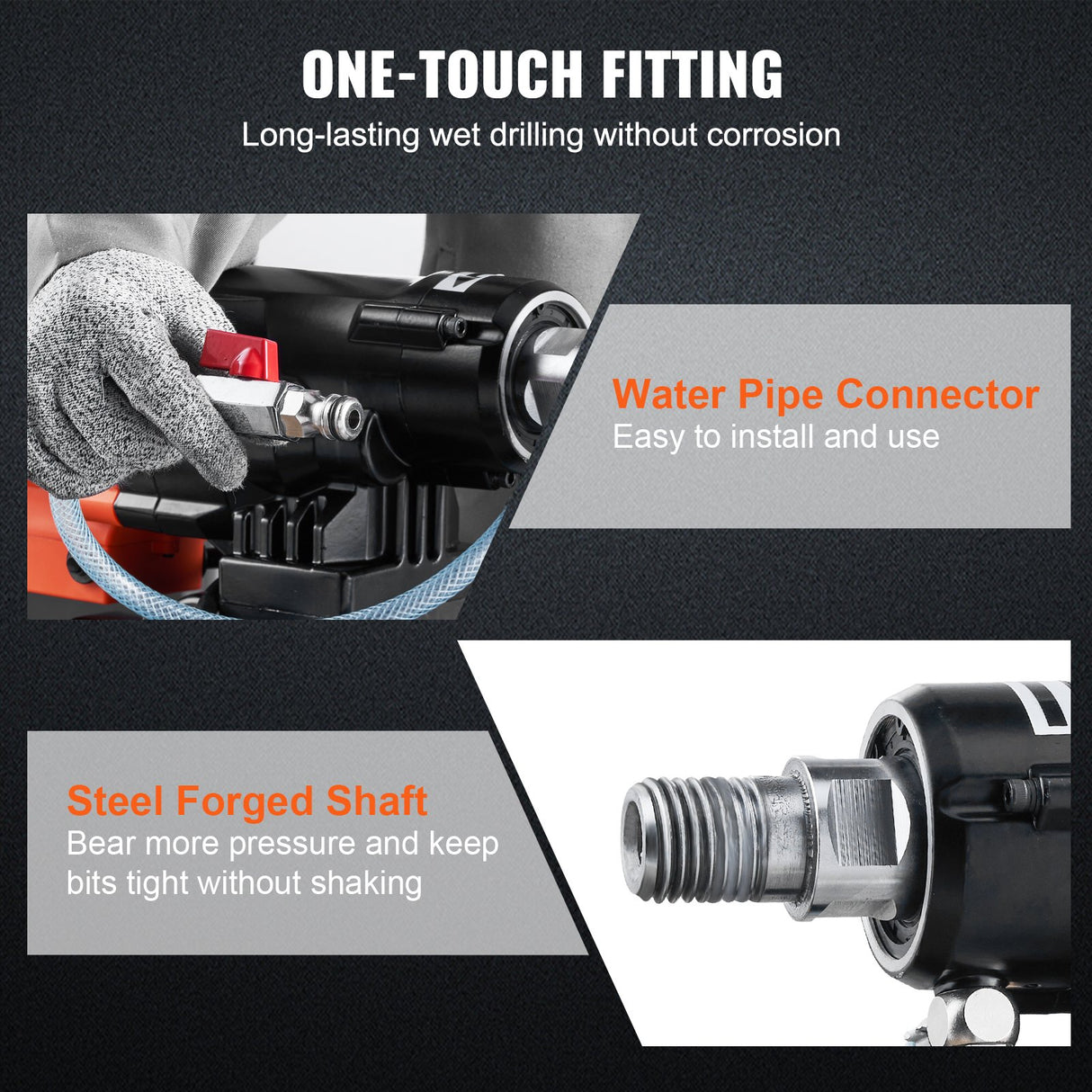 VEVOR Diamond Core Drilling Machine, 8in Wet&Dry Concrete Core Drill Rig with Stand, 750RPM Speed & 1-1/4" 5/8" Thread & Lifting Handle, 8in Drilling