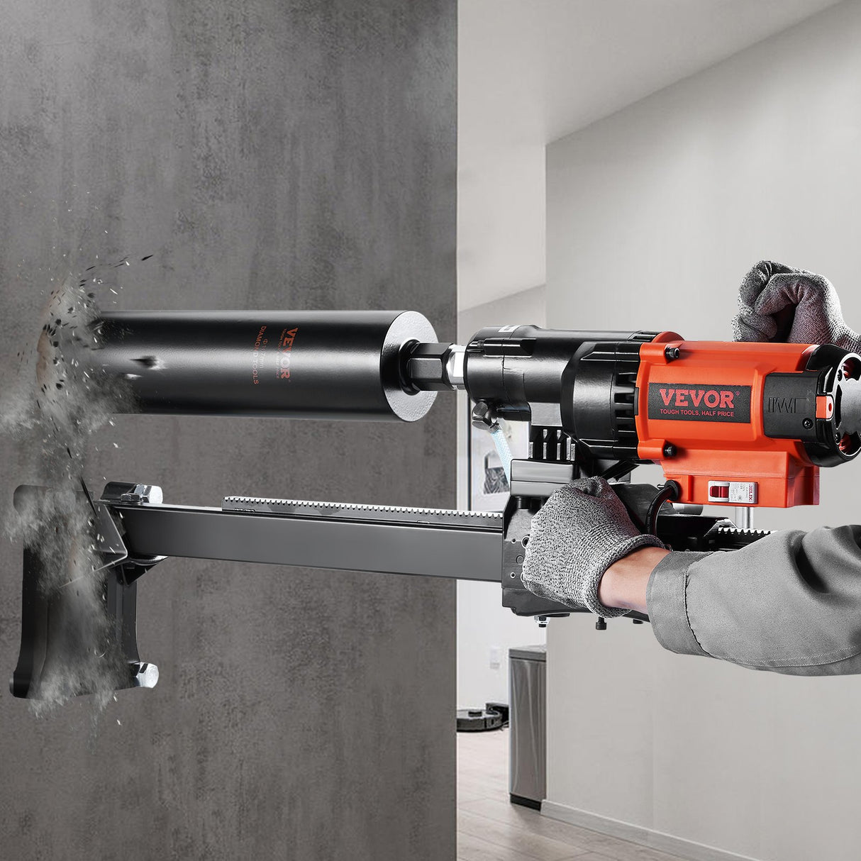 VEVOR Diamond Core Drilling Machine, 8in Wet&Dry Concrete Core Drill Rig with Stand, 750RPM Speed & 1-1/4" 5/8" Thread & Lifting Handle, 8in Drilling