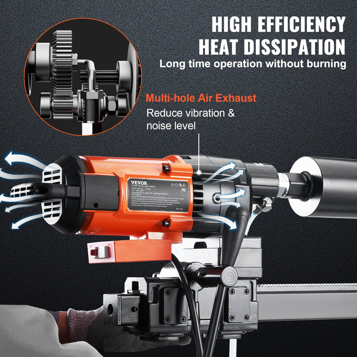 VEVOR Diamond Core Drilling Machine, 10in Wet Concrete Core Drill Rig with Stand Wheels, 750RPM Speed & 1-1/4" Thread & Lifting Handle, 10in Drilling