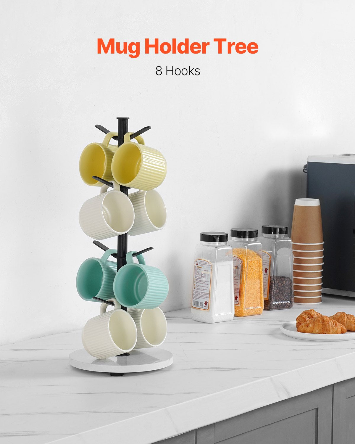 VEVOR Mug Holder Tree with Marble Base 8 Hooks Cup Tree Rack for Counter Kitchen