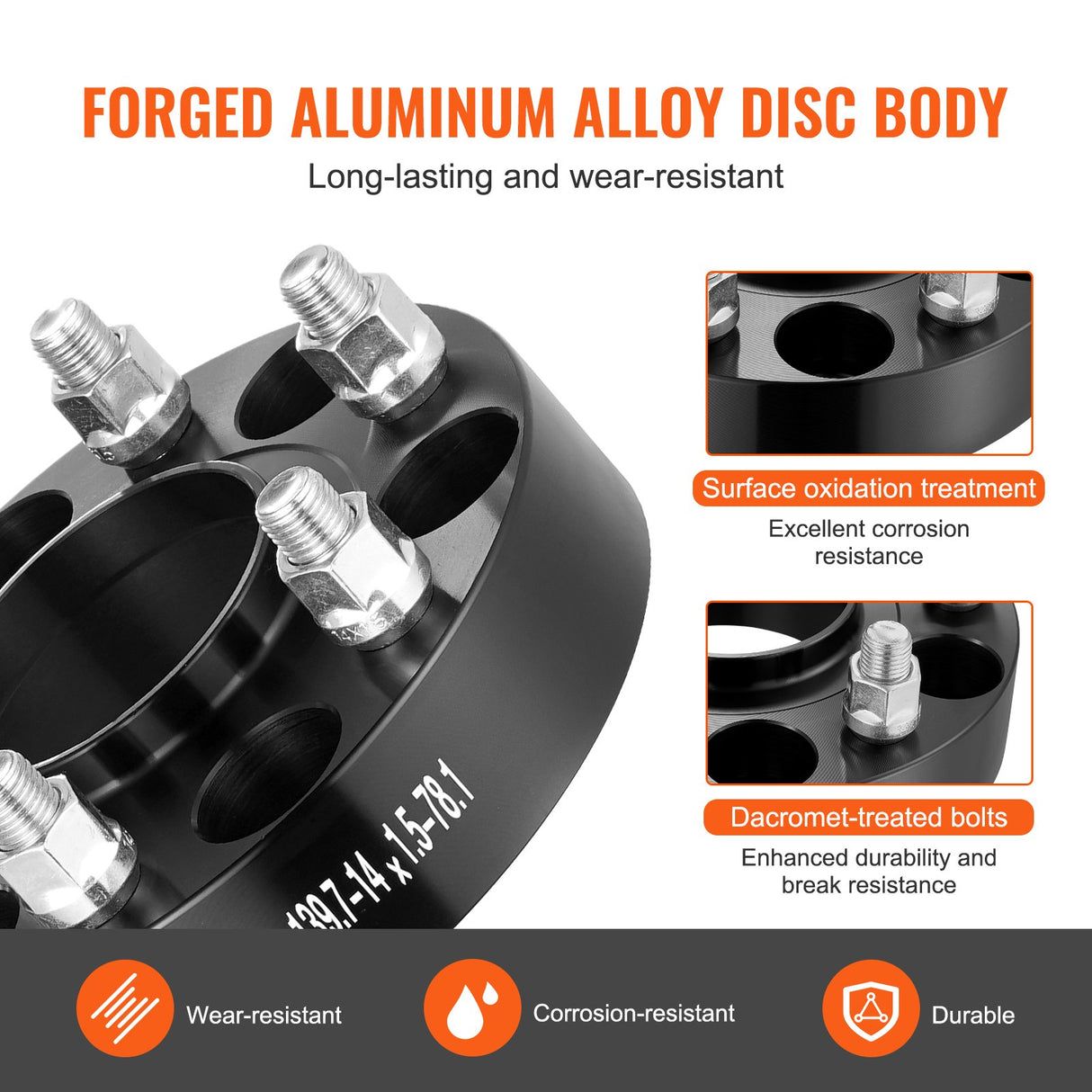 VEVOR 1.5" 6"x5" Wheel Spacers Wheel Adapters 6 Lug Forged Spacer 4 PCS Black